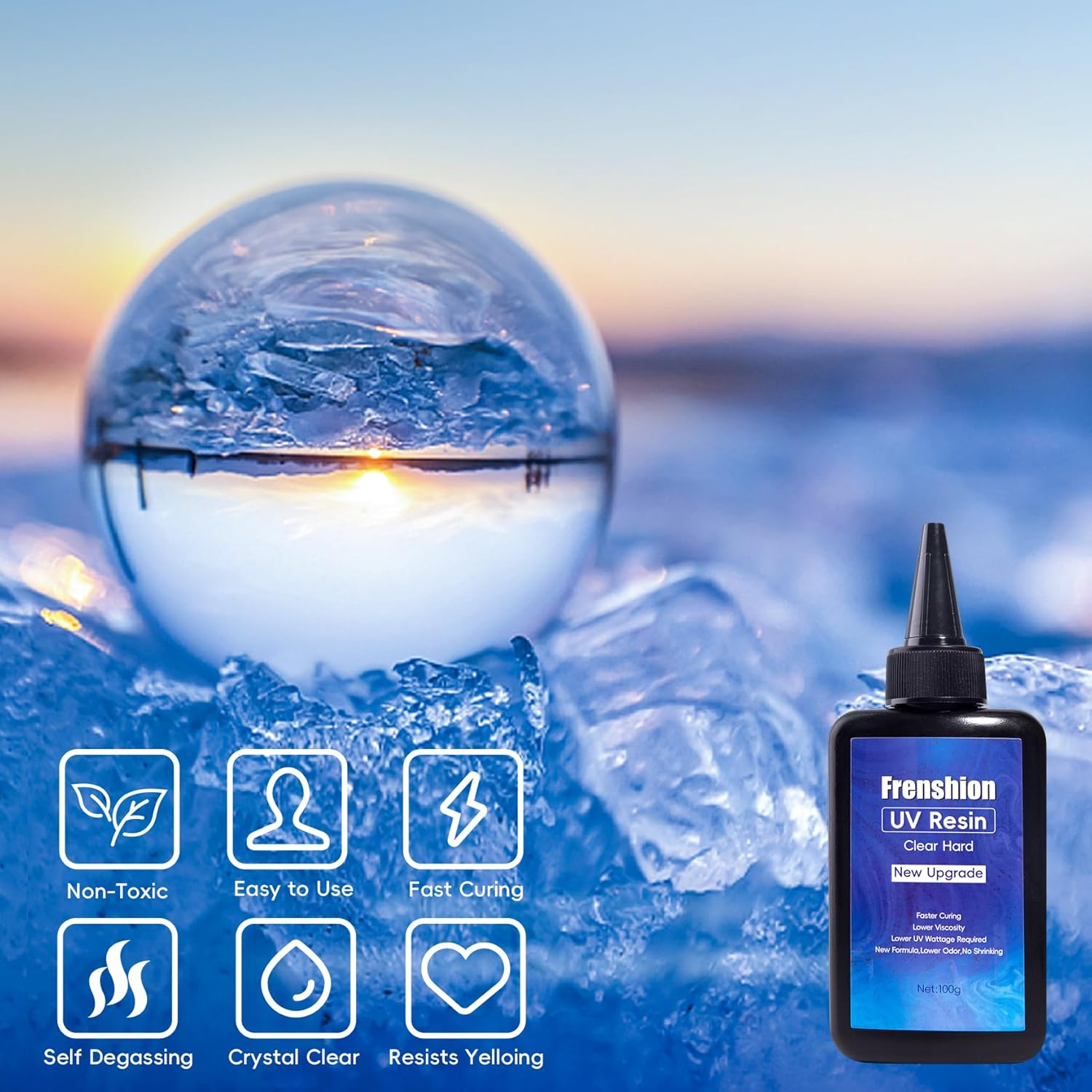 Frenshion UV Lamp+200G Upgrade Formula Low Viscosity Hard UV Resin+ Mat+Tool, UV Resin Starter Kit for Jewelry Earrings Necklace Bracelet Making, Casting, Coating and DIY Craft image number 1