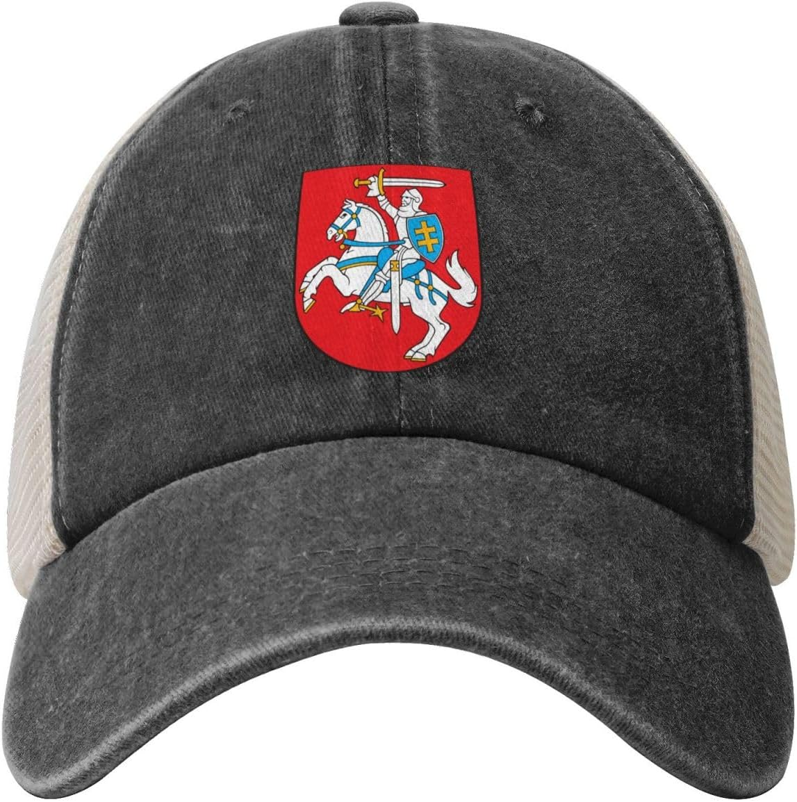 National Emblem of Lithuania Cowboy Mesh Baseball Cap for Lithuanian Man Woman Outdoor Adjustable Denim Hat image number 4