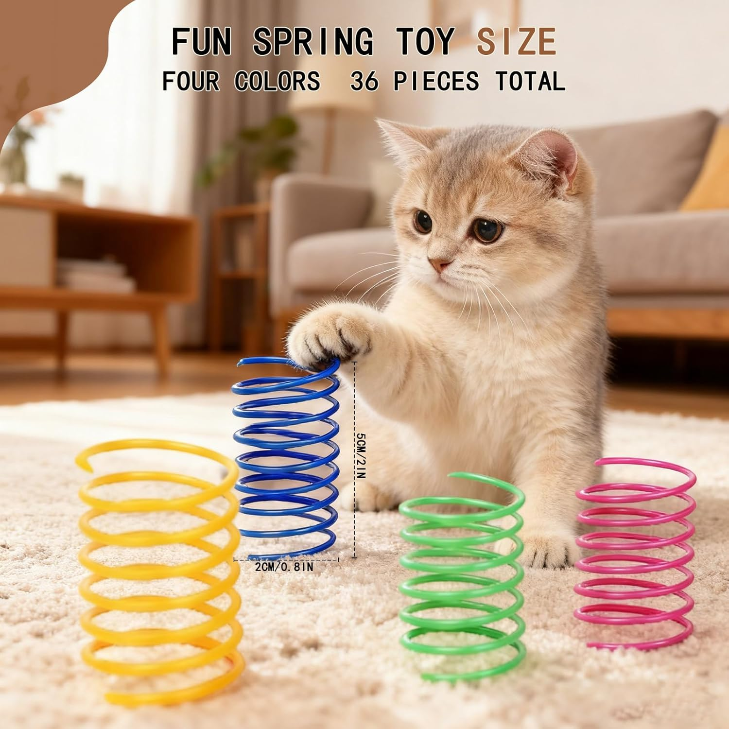 36-Piece Cat Spring Toy Set &mdash; a Must-Have Enrichment Cat Toys for Indoor Cats, Solving All Needs for Interactive Cat Toys, Kitten Toys, and Cat Enrichment in One Box.
