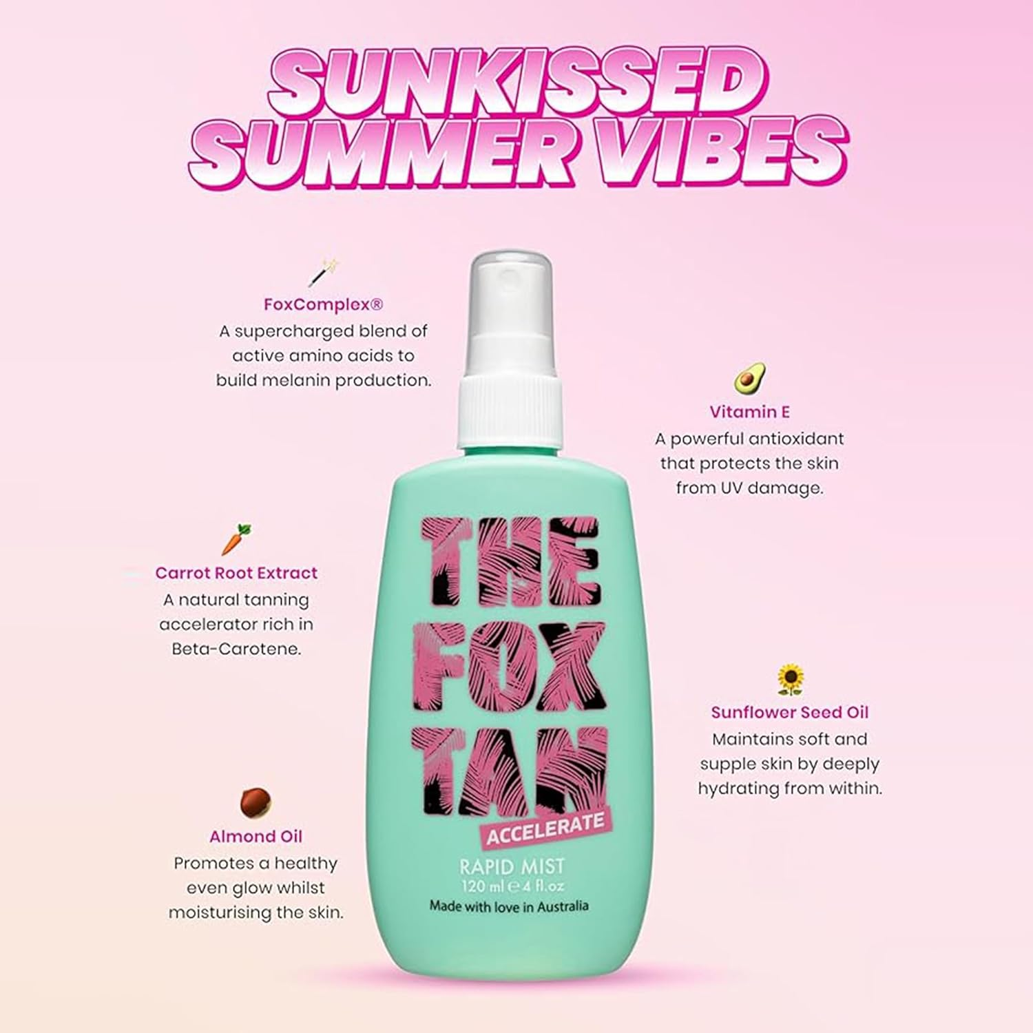The Fox Tan Rapid Tanning Mist, Natural Tanning Accelerator Mist for Darker & Faster Tans, Creates Flawless Tan Skin, Vegan & Cruelty Free, 120Ml image number 1