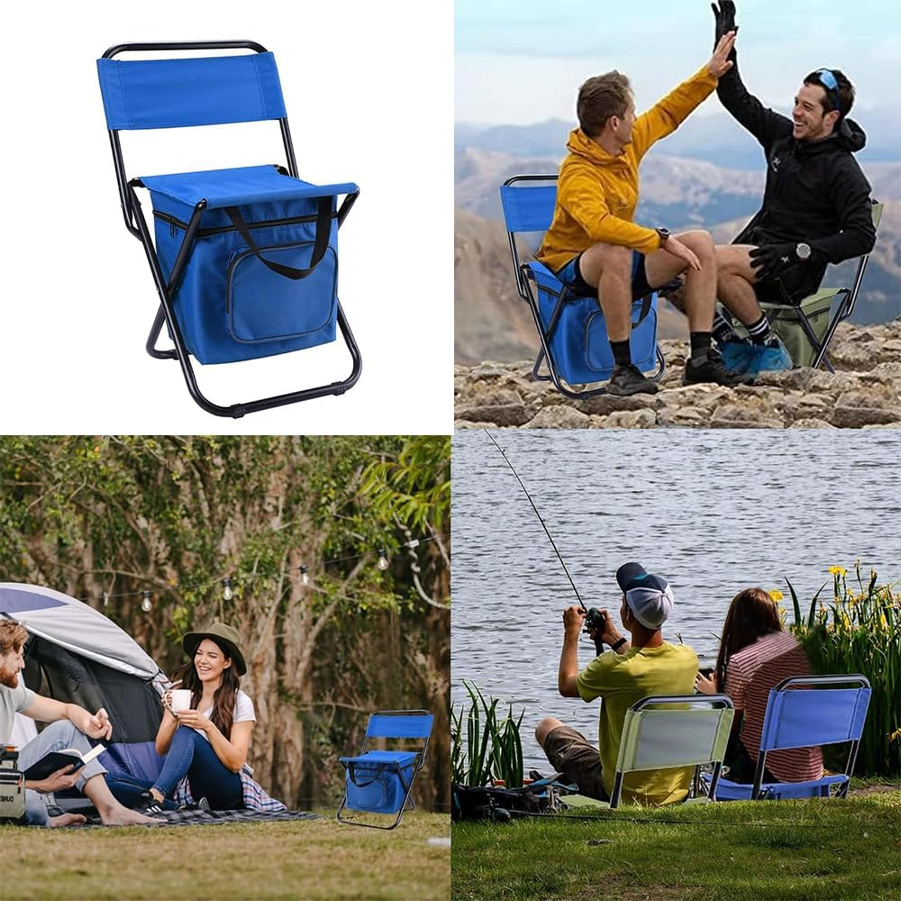 Folding Camping Chair with Cooler Bag &ndash; Portable Fishing Chair with Backrest & Organizer Pocket &ndash; Lightweight Outdoor Seat for Camping, Hiking & Hunting (Blue) image number 5