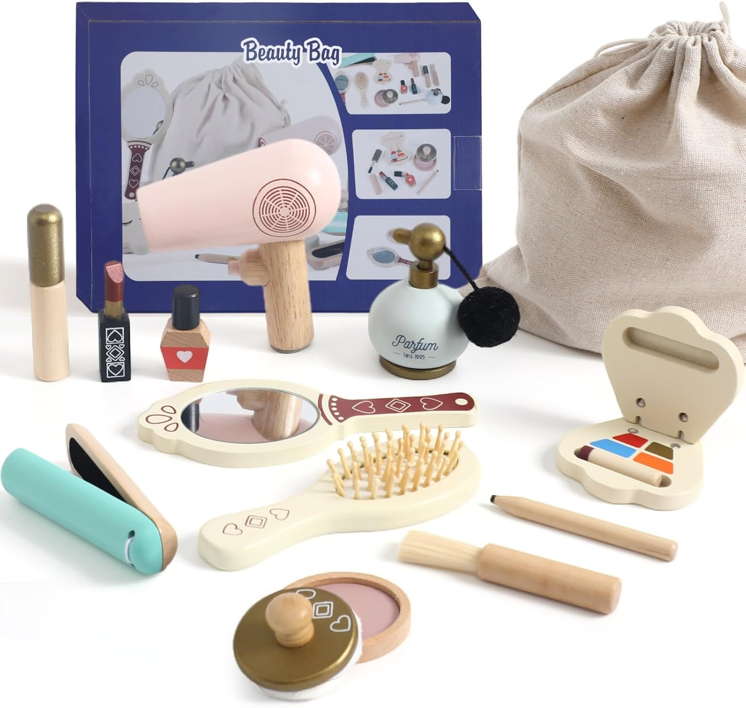 IEATFO Kids Makeup Kit for Girl, Wooden Makeup Toy Set for Toddlers, Pretend Wood Beauty Salon Toys Set for Kid Children Princess, Christmas Birthday Gift Toy for 3 4 5 6 7 8 9 10 Year Old image number 5