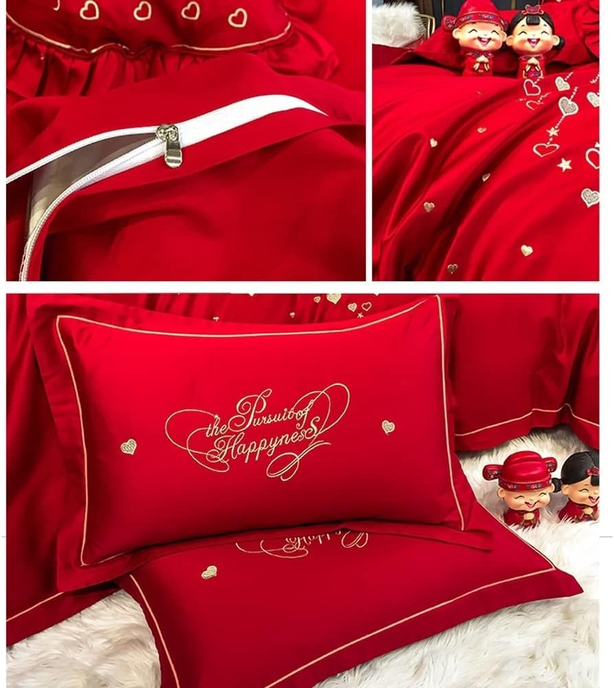 Red Duvet Cover King Full/Double Size Solid Comforter Cover Soft and Breathable Red Bedding Set with Zipper Closure with 1 Fitted Sheet and 2 Pillow Shams (Color : I, Size : 220X240-200X220Cm)