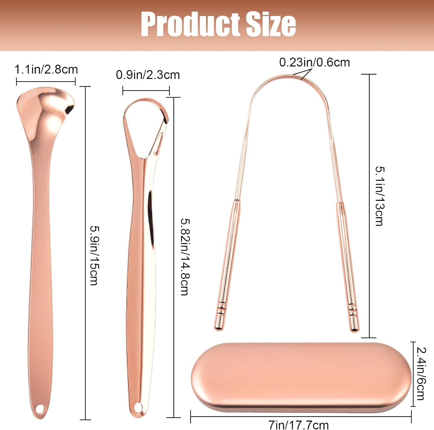 Tongue Scraper, 3 Pcs Stainless Steel Tongue Cleaner, Tongue Scraper Tools for Adults Kids Healthy Oral Carescrapers Fresher Breath in Seconds (Rose Gold) image number 4