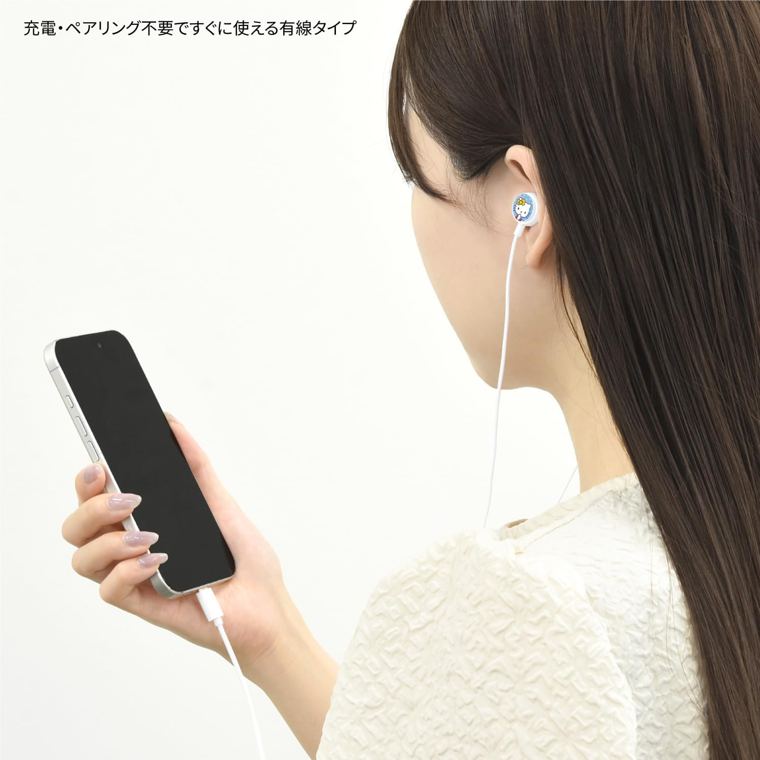 Gourmandies Sanrio Characters with Remote Control Microphone USB Type-C Stereo Earphones Hello Kitty SANG-557KT image number 5