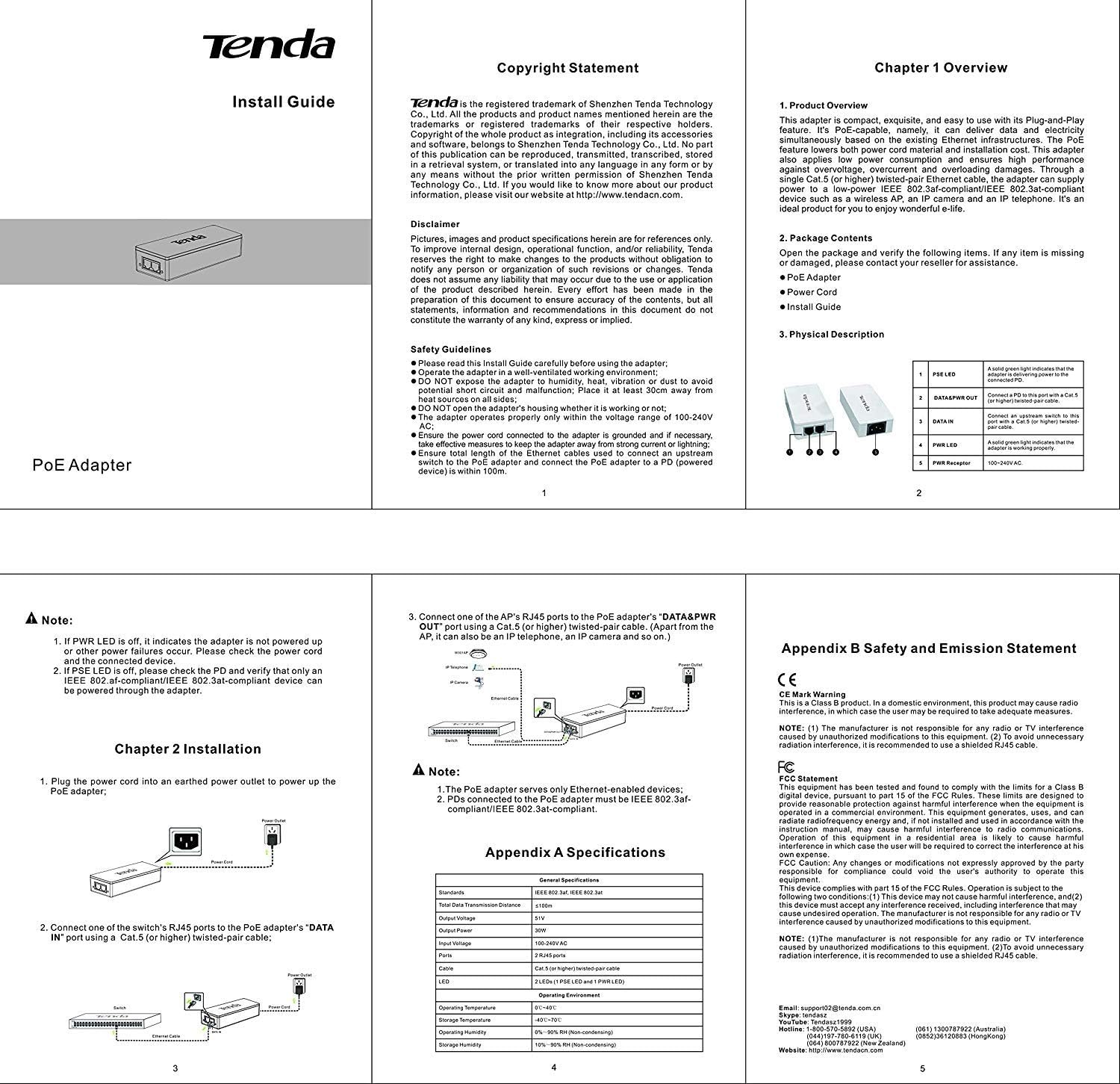 Tenda Poe Injector Poe30G-At 51V GE Poe+ Injector image number 4