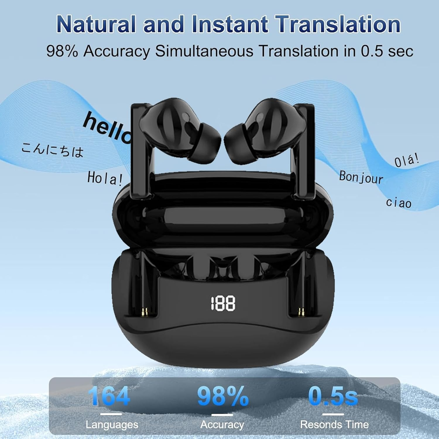 Depisuta AI Translation Earbuds with APP, 164 Languages Real Time Translator, 7 Translation Modes, 5.4 Touch Control Wireless Earphones for Travel, Business, Learning image number 3