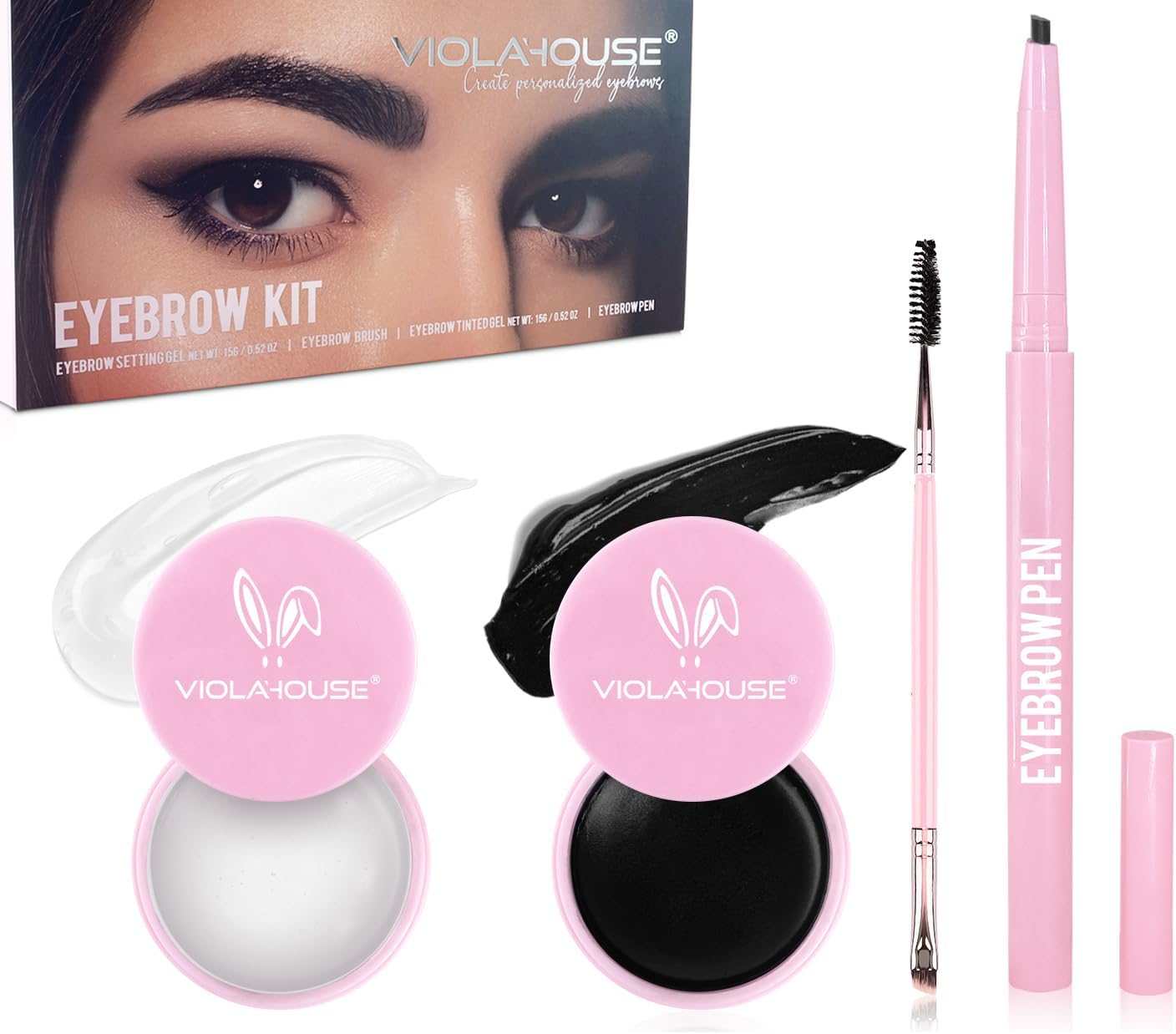 VIOLA HOUSE Eyebrow Gel Taming & Defining,Eyebrow Pomade+Eyebrow Pencil+Eyebrow Brush,Eyebrow Kit 4Pcs,Long Lasting,Creating Natural-Looking Brows（Black） image number 4