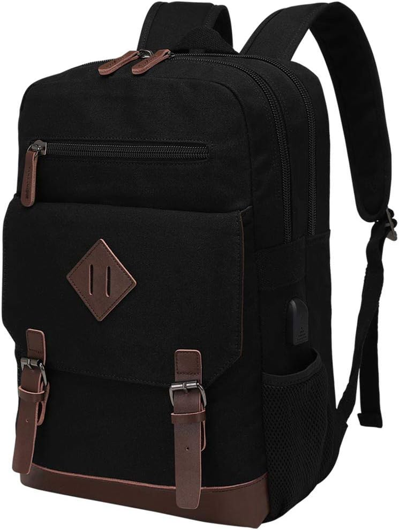 Canvas Backpack for Men Women, Vintage Rucksack Fits Most 15.6 Inch Laptop