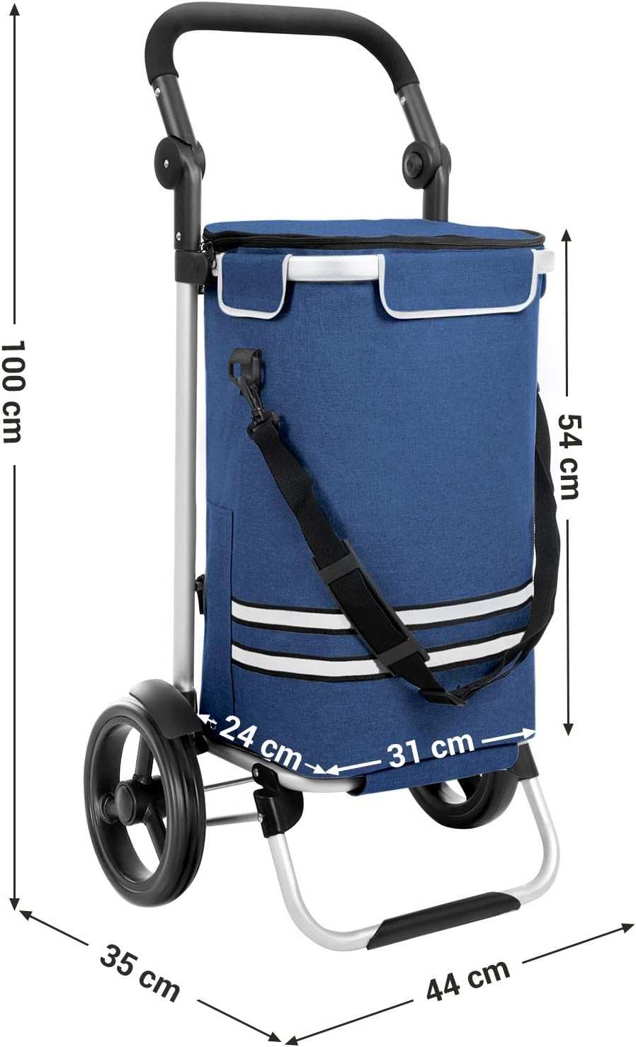 SONGMICS Shopping Trolley, Foldable Shopping Cart, Solid, with Insulated Cooling Bag, Large Capacity 35L, Multifunctional Luggage Cart with Wheels, Detachable Backpack, Blue KST02BU image number 4