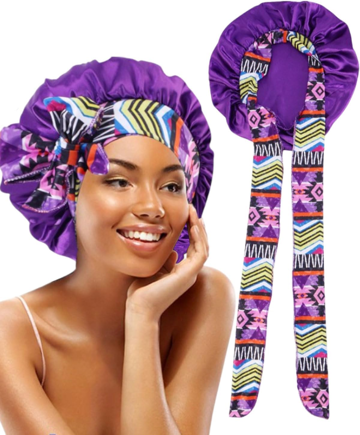 TPZORJX Bonnet, Hair Cap for the Night, Silk Hood for Sleeping, Night Sleep Cap, Satin Bonnet, Soft Satin Bonnet, Adjustable Sleeping Cap for Women, Children, Hair Cap, Hair Protection, Reusable image number 3