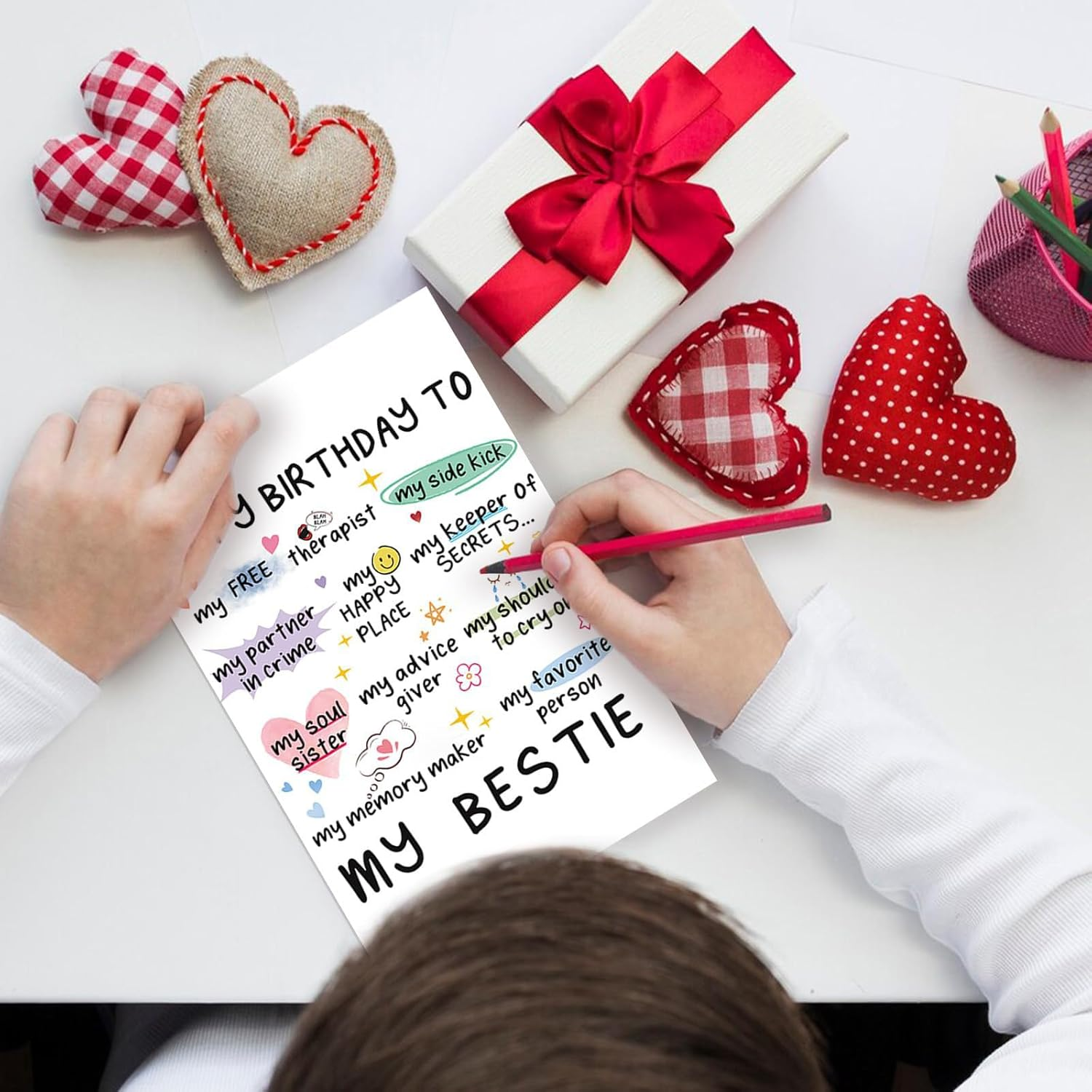 Funny Birthday Card for My Bestie, Perfect Happy Birthday Gifts for Sister & Best Friend, Her, Women, Heartwarming Words and Cute Pattern- Blank Inside