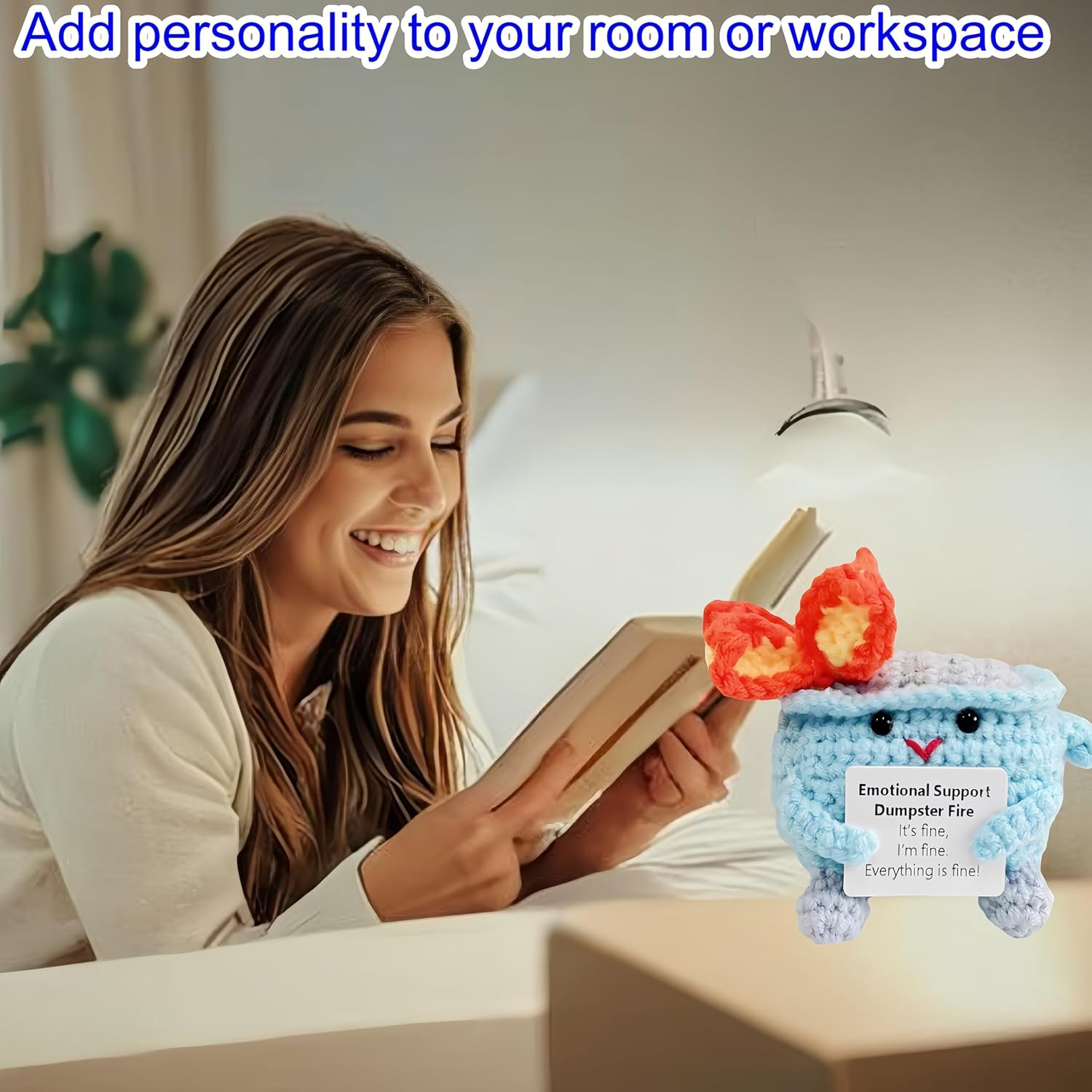 2Pcs Emotional Support Dumpster Fire Doll with Positive Card Positive Crochet Funny Handmade Cute Gifts