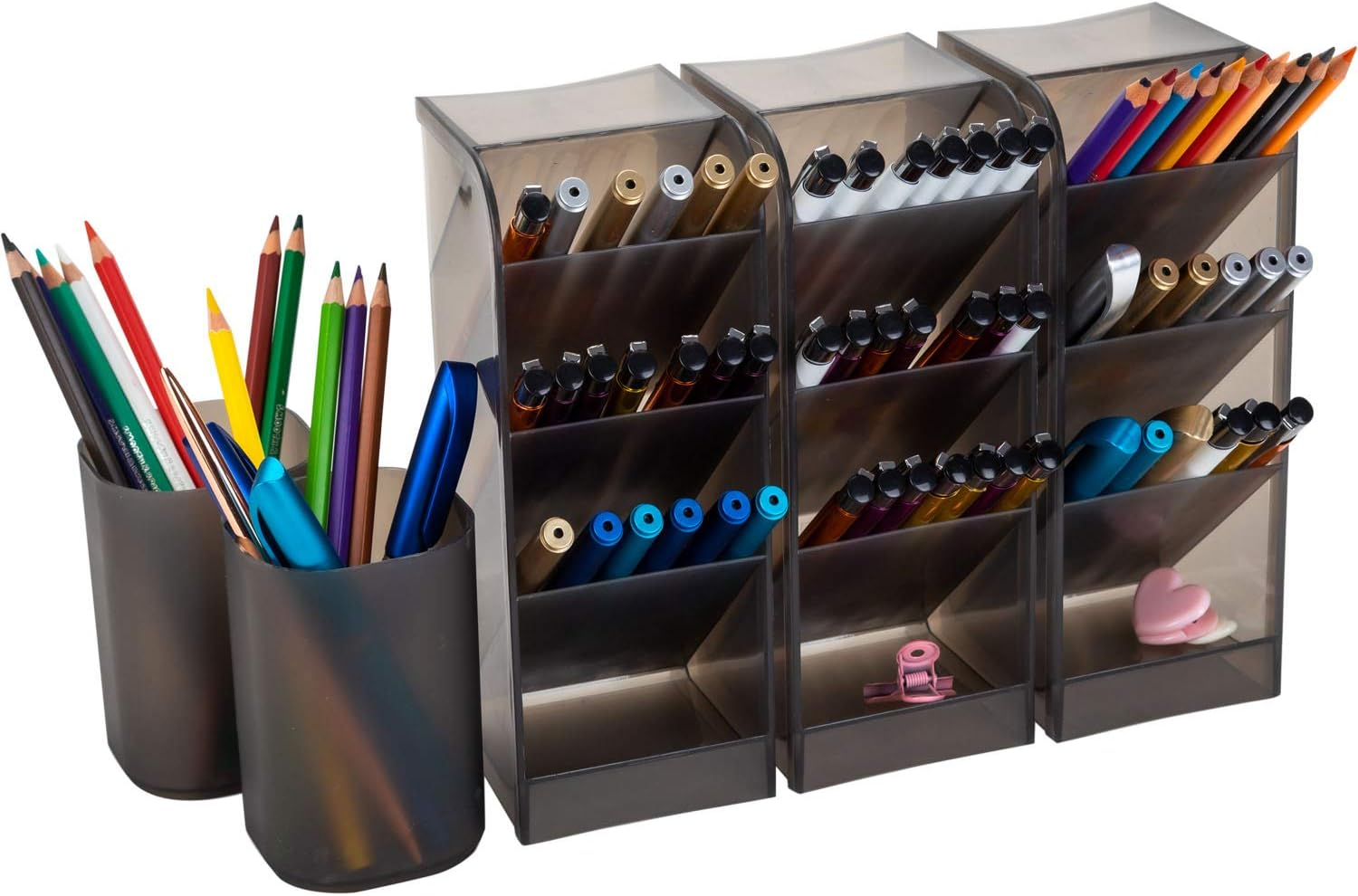 Ctcwsh YAOYUE Large Size Durable Strong Set of 5Pcs Desk Pen Organizer - Pen Holder Cup Makeup Marker Pencil Storage for Office School Home Supplies Teacher Translucent White Color