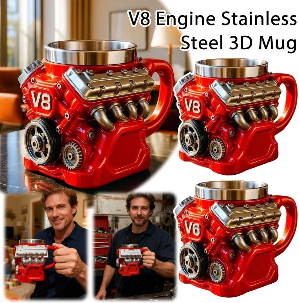 Retro Engine Coffee Mug, V8 Engines Stainless Steel Cup, 3D Mechanical Coffee Cup, Personalized Double Wall Insulation Car Mugs with Handle Perfect for Father'S Day, Christmas, Husband,Car Enthusiast image number 5