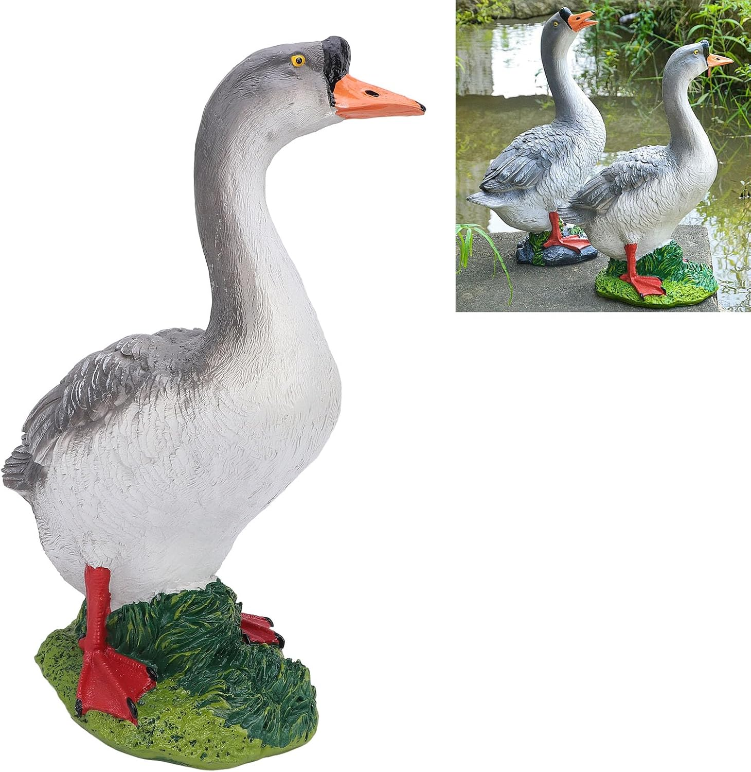 Jiawu Resin Goose Statues, Outdoor Goose Figurine, Porch Animal Statues, Goose Sculptures Desktop Ornament, Simulation Animal Decor for Table, Garden, Patio, Porch (Right Side Stance) image number 2