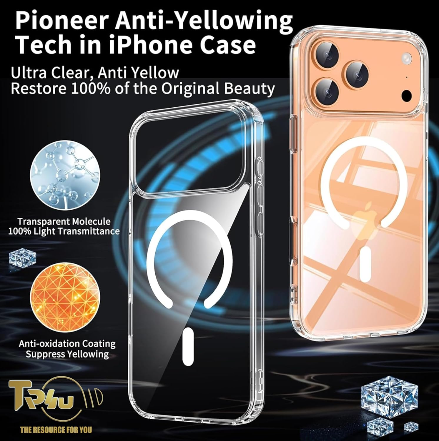 TR4U the Resource for You for Iphone 17 Pro Case Clear Magnetic [Anti-Yellowing] [Military Grade Drop Protection] Hard Back Protective, Compatible with Magsafe Accessories (2025) image number 6