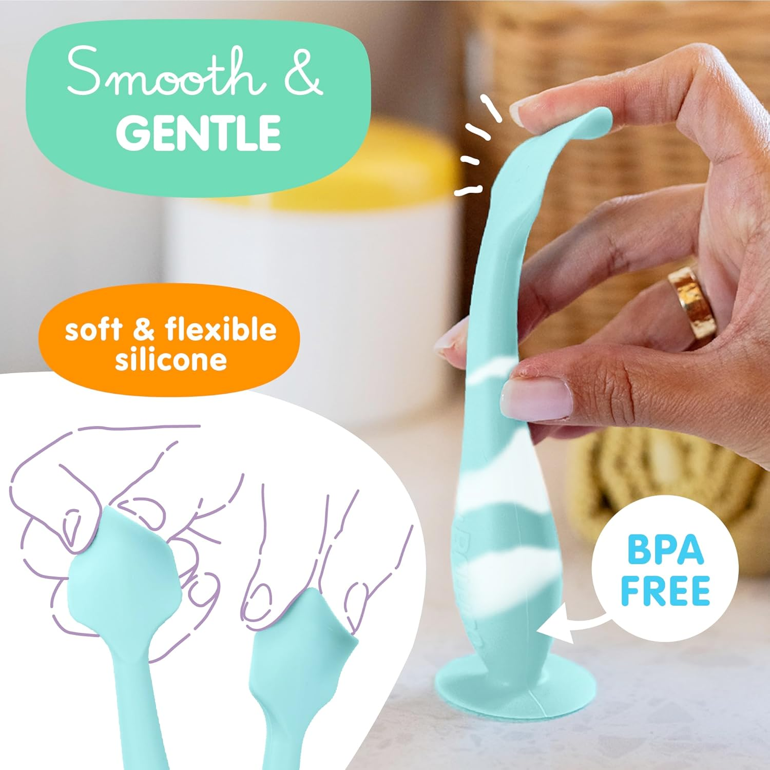 Baby Bum Brush Bumco Baby Diaper Rash Cream Applicator - Diaper Cream Spatula for Butt Paste Diaper Cream - Newborn Baby Essentials, Perfect for Baby Registry, Baby Shower Gifts - Aqua Swirl image number 1