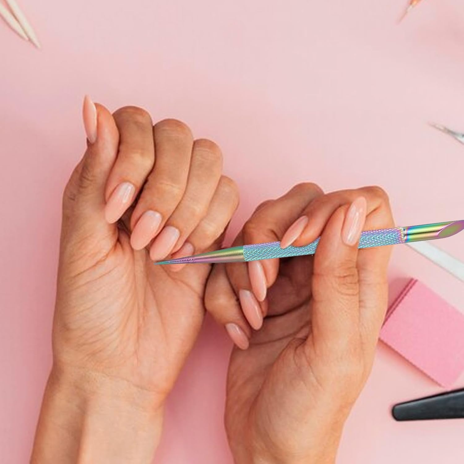 2 Pcs Nail Cleaning Cuticle Stick, Stainless Steel Cuticle Pusher Tool Nail Polish Remover Stick Polish Peeler Cutter for Fingernails Toenails Manicure Titanium Color