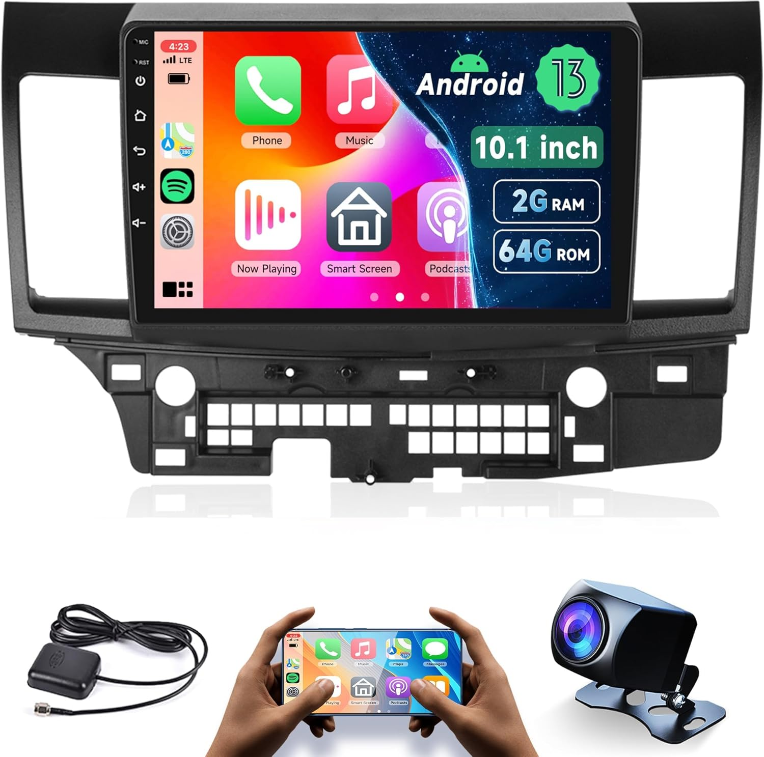 2G+64G 10.1 Inch Car Radio Stereo for Mitsubishi Lancer 2008 2009 2010 2011-2017, Rimoody Android 13 Carplay Android Auto Mirror Link EQ Touch Screen GPS Navigation Wifi BT FM Backup Camera