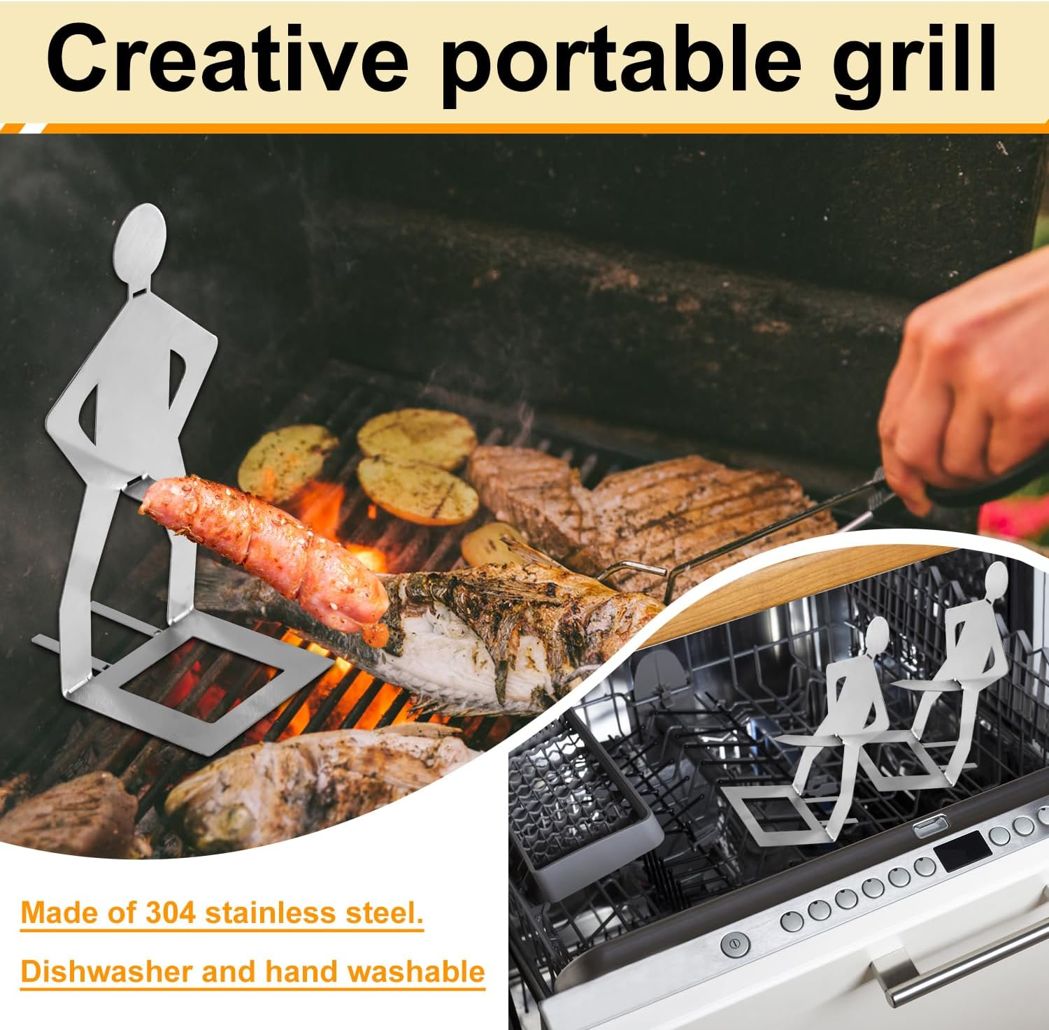 4Pcs Funny BBQ Hot Dog Holder, Stainless Steel Man Shape Sausage Roasters Stand Sticks Portable Novelty Barbecue Grill Accessories for Camping Outdoor Picnic Kitchen image number 2