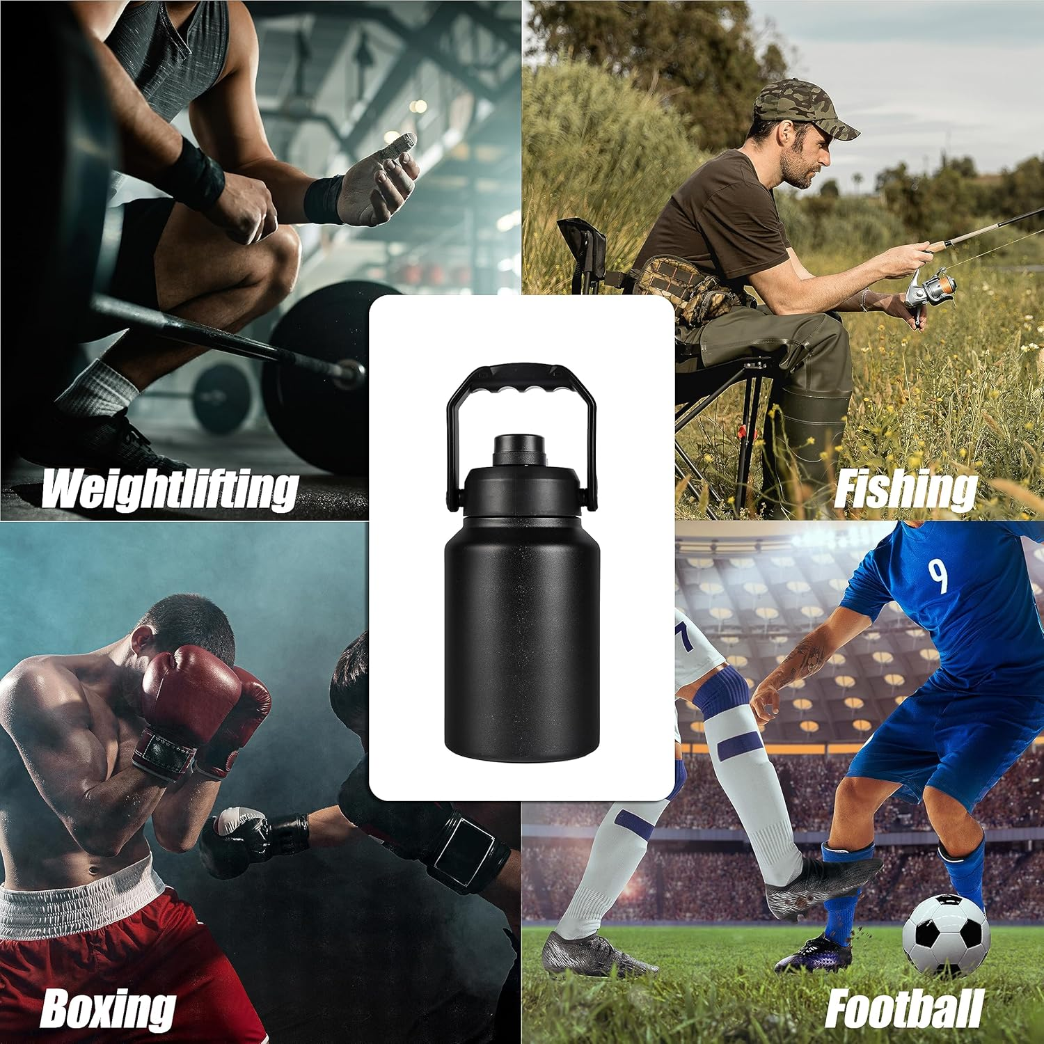 2L Insulated Water Bottle, Large 2 Litre Stainless Steel Water Bottle, Drink Bottle -Black- Double Wall Vacuum Insulated Bottles with Carry Handle - Keeps Drinks Hot or Cold for 12Hrs - for Gym, Camp image number 1