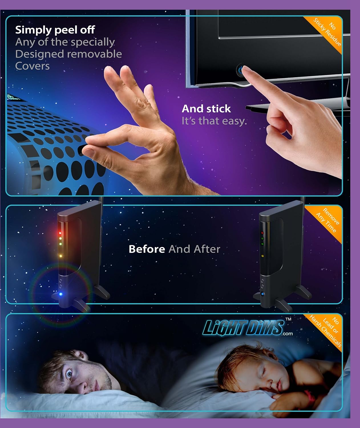 Lightdims Original Strength - Light Dimming LED Covers/Light Dimming Sheets for Routers, Electronics and Appliances. Dims 50-80% of Light. Same Product Just Different Packaging. image number 2