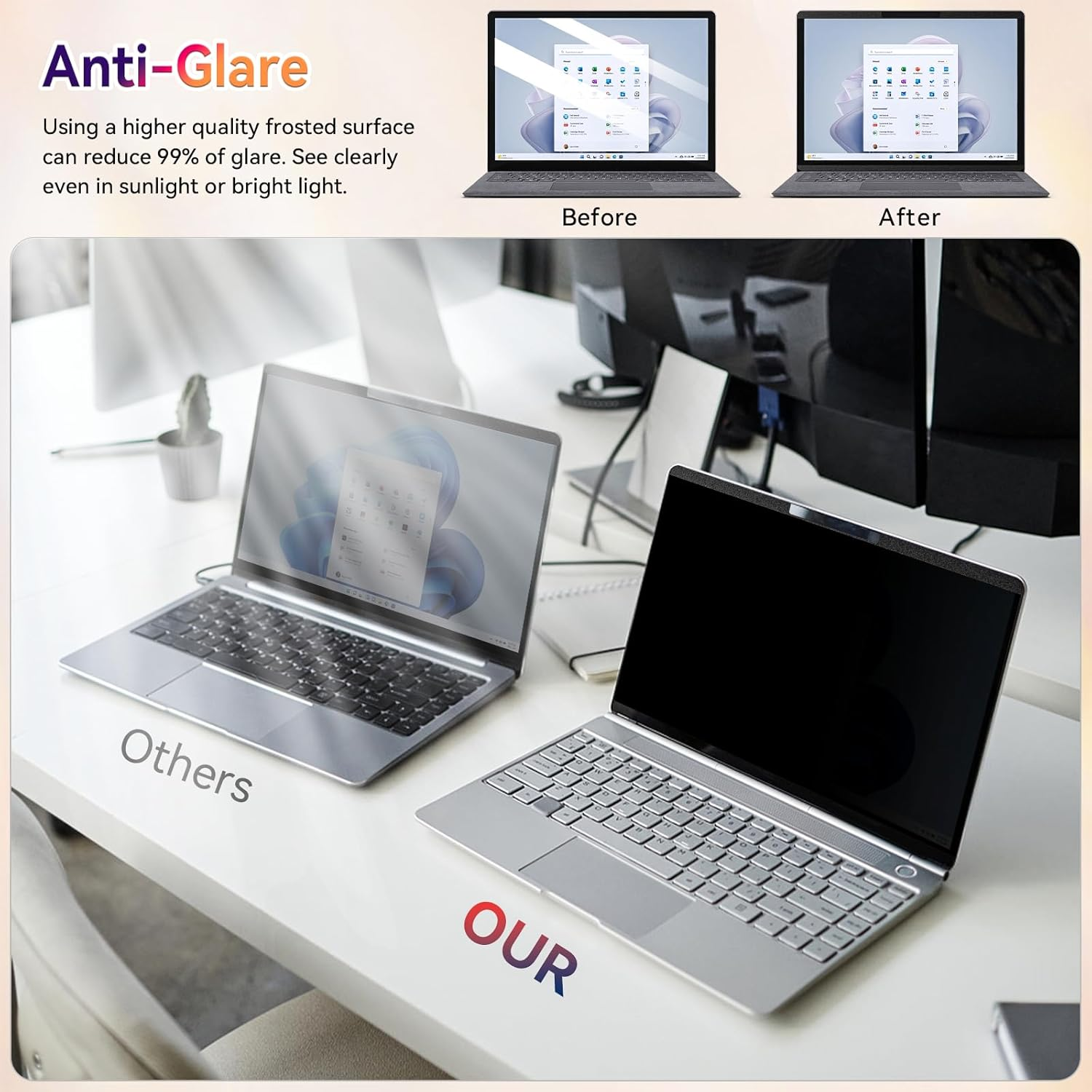 Magnetic Privacy Screen for Microsoft Surface Laptop 6/5/4/3/2/1 15 Inch, Removable anti Glare Blue Light Filter, 15 in anti Spy Black Security Private Block Screen Protector image number 4