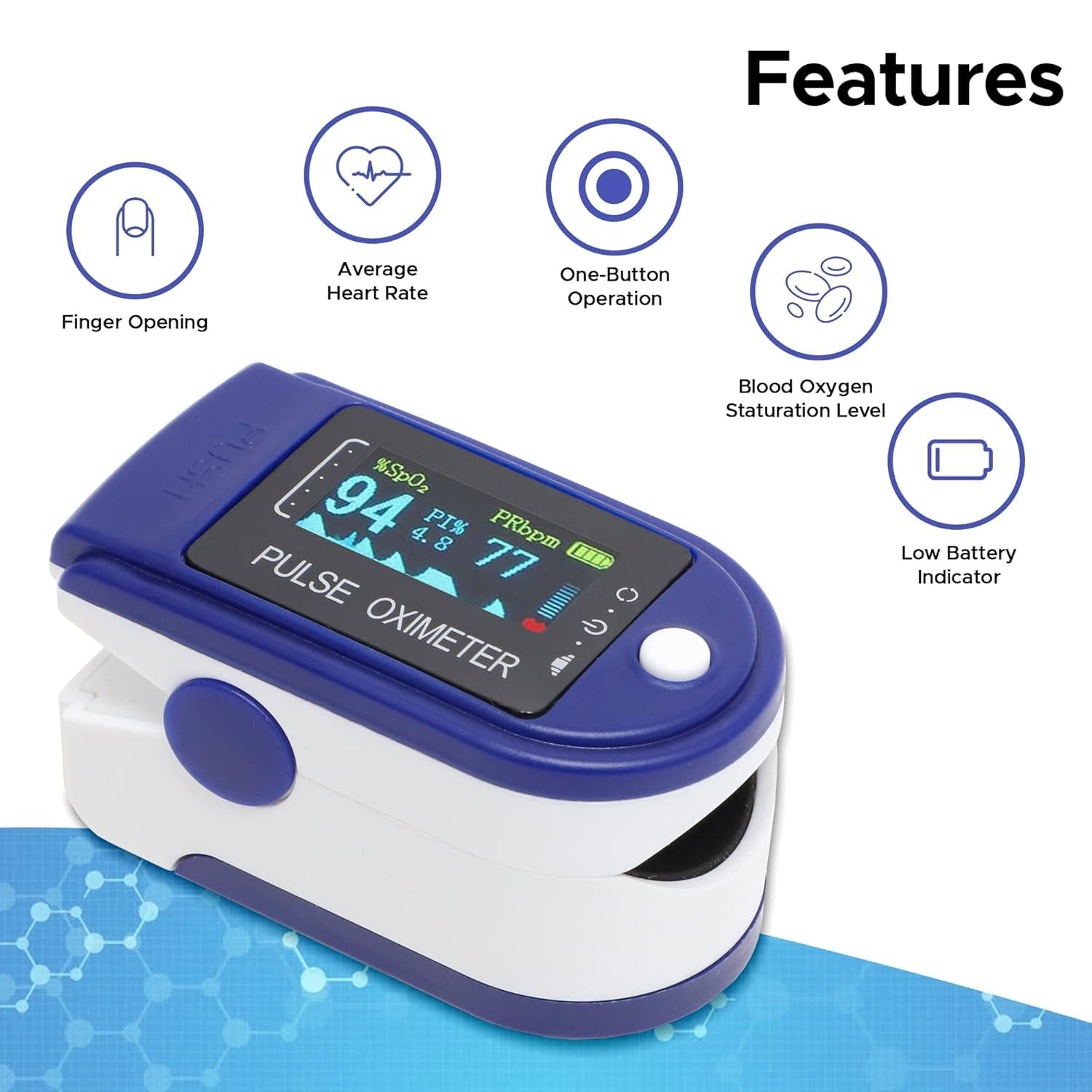 Fingertip Pulse Oximeter, Fast & High-Precision Spo2 Measurement, Blood Oxygen Saturation & Pulse Rate Monitoring, OLED Screen with Large Fonts image number 3