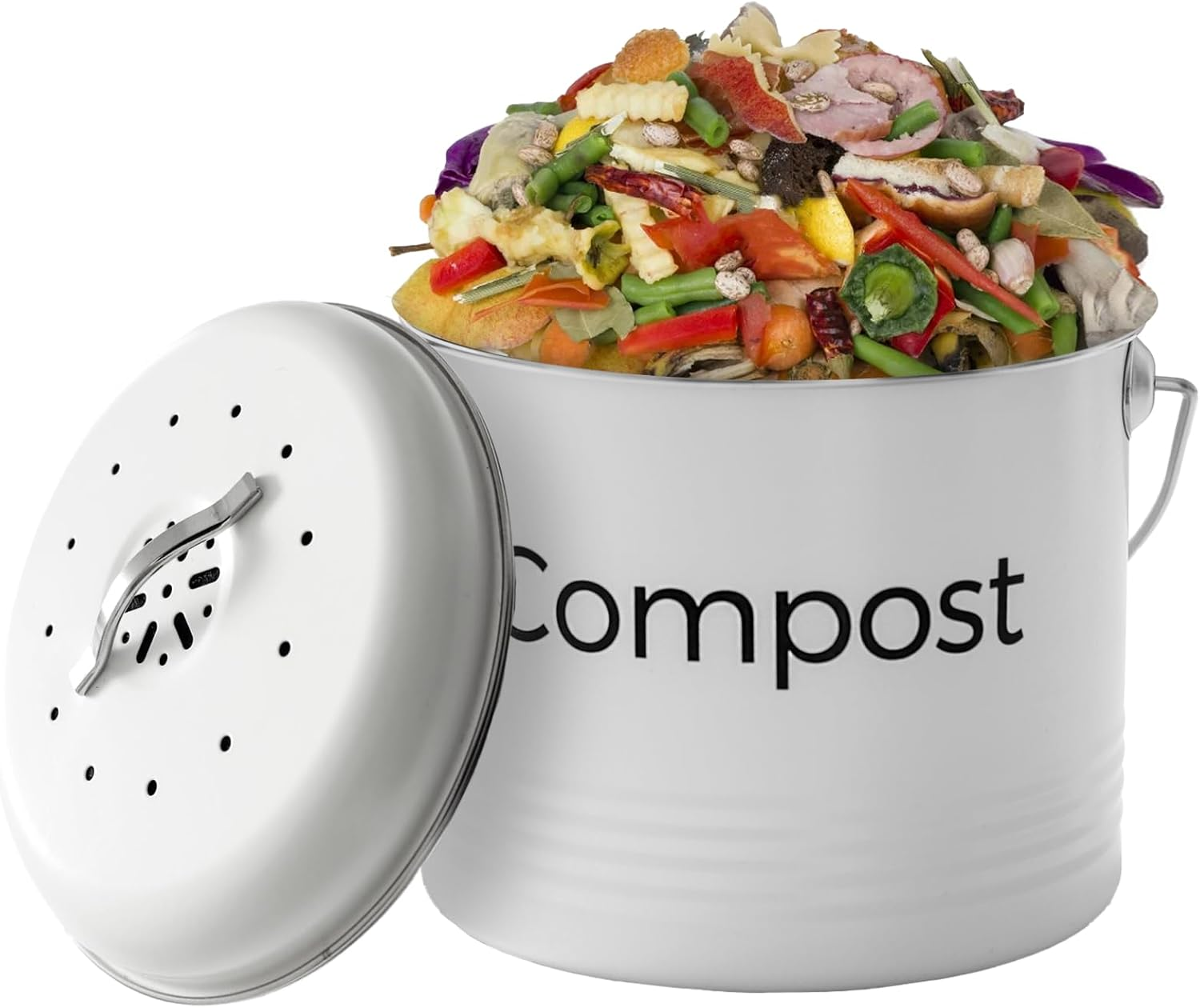 Living Today Kitchen Compost Bin,3.5L Indoor Countertop Scraps Caddy, Metal Odorless Food Waste Compost Bucket Trash Keeper Container with Carbon Filter,Lid,Handle (3.5L Compost Bin)