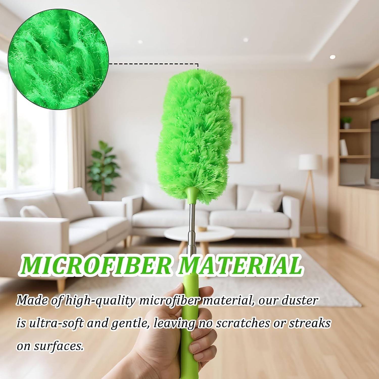 4 Pack Microfiber Feather Duster, with Extendable Pole and Bendable Head, Washable Microfibre Cleaning Tool for Cleaning Office, Car, Computer, Furniture, Sofa, Photo Frame image number 3