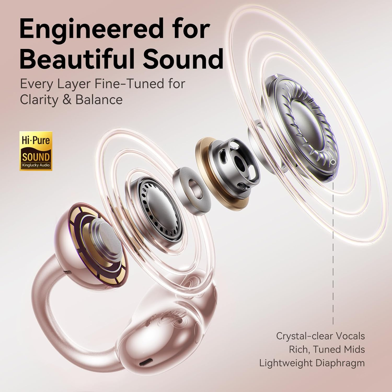 Kinglucky Stylish Open-Ear Clip-On Headphones with Detachable Earrings, Lightweight & Comfortable Fit, Fashionable Open-Ear Earbuds for Women, Ideal for Work, Running, and Daily Wear Pink (Butterfly)