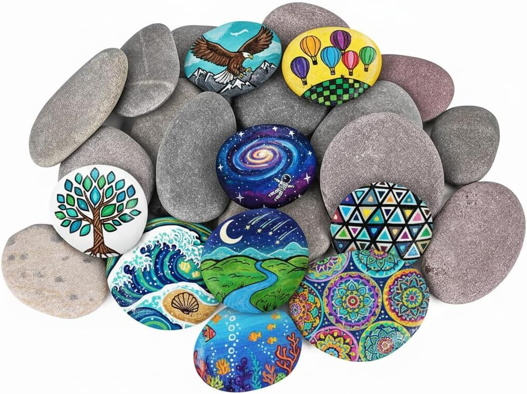 20 Pcs Painting Rock 5-8Cm Natural Rocks Kindness Crafting Party Pack Bundle River Stones Flat Smooth Stone for School Home Party Holiday Painting Crafts Decoration - 3-5Cm