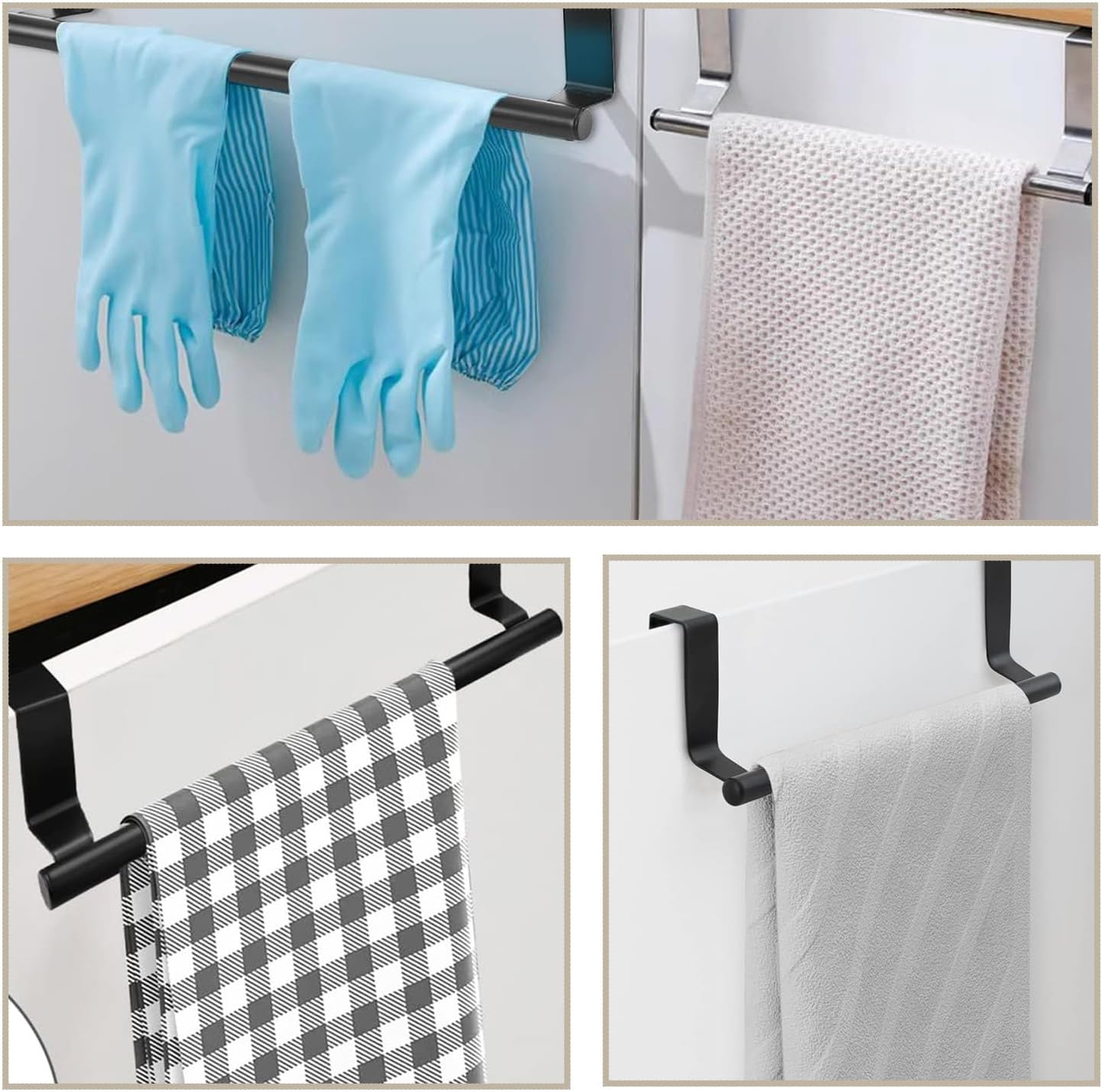 Door Towel Holder, Tea Towel Holder, Stainless Steel Door Towel Holder, Kitchen, Dish Towel Holder, for Hanging, No Drilling Required, for Hanging Towels, 24 Cm Long, Black image number 6