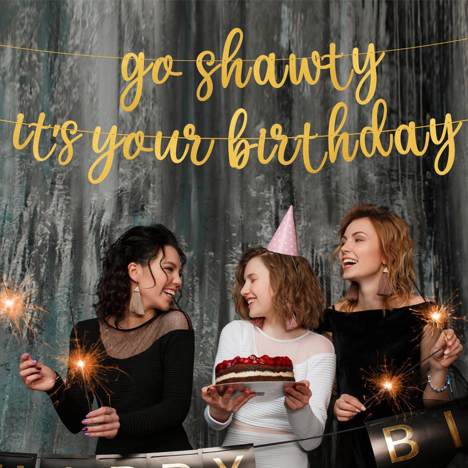 Go Shawty It'S Your Birthday Banner, DIY Rap Theme Birthday Banner Happy Birthday Banner Sign Hip Hop Birthday Garland Banner for Party Favor Photo Props (Gold) image number 3
