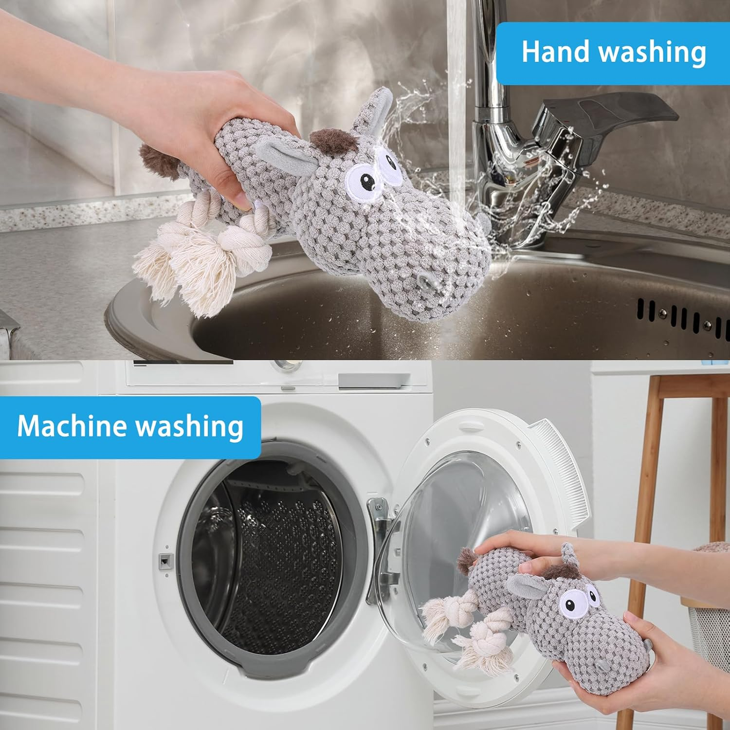 JIZZU Dog Squeaky Toy, Dog Plush Toy for Boredom for Middle, Large Dogs, Fun Squeaky Dog Toys with Crinkle Paper, Interactive Dog Toys/Squeaky Dog Toys/Dog Birthday Gifts (Cotton Rope Dog) image number 4