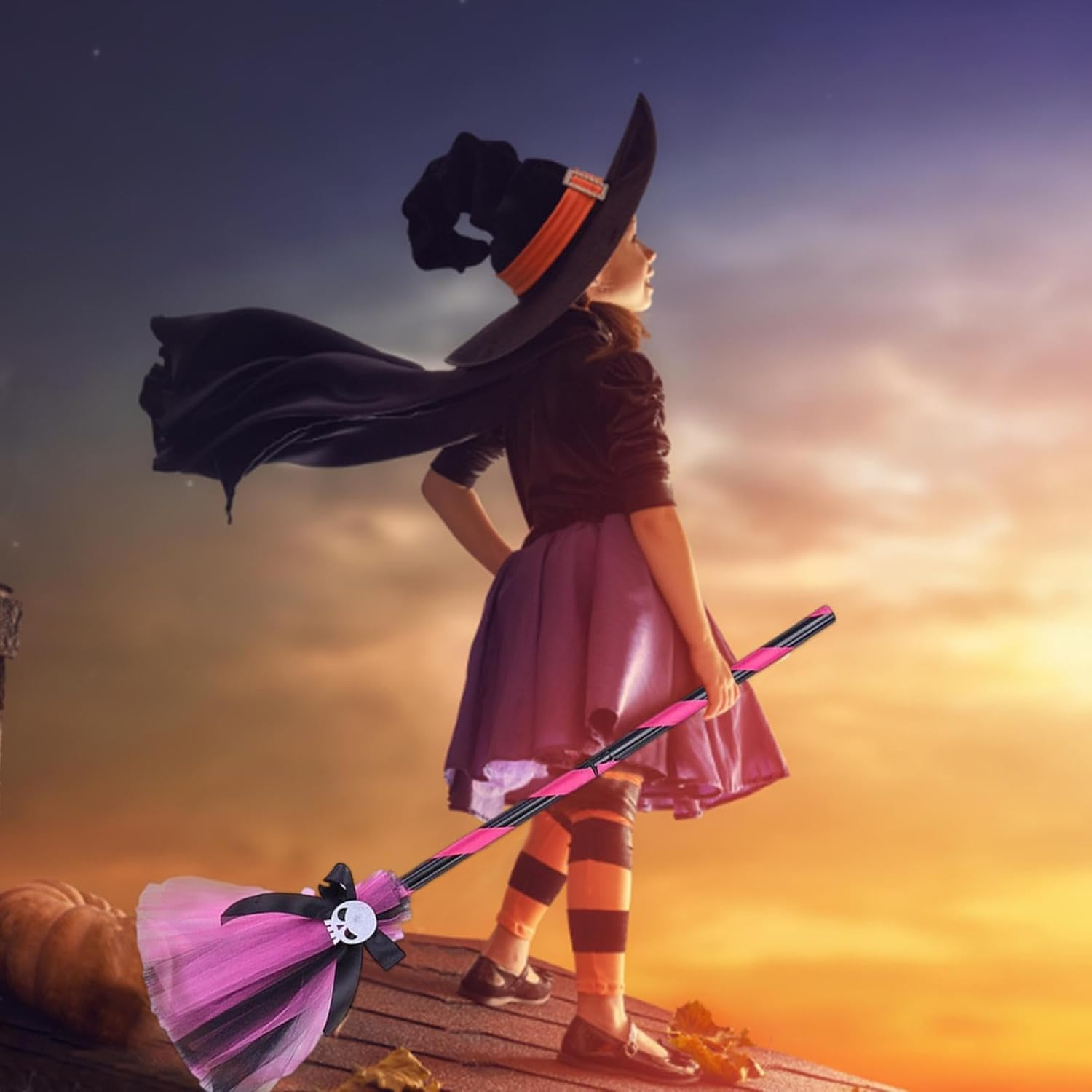 Halloween Witch Hat for Girls - Fancy Costume Hat Broom for Witch Cosplay,Wizard Cosplay Witch Hat Broom for Teen Girls for Role-, Costume, Parade, Cosplay image number 3