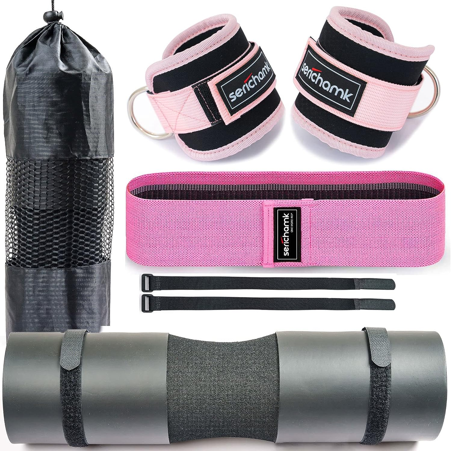 Barbell Pad for Hip Thrust Squat Bar Pad Foam Barbell Pad for Weight Bar Cushion with 2 Gym Ankle Straps 1 Booty Band and Carry Bag for Standard Olympic Bars