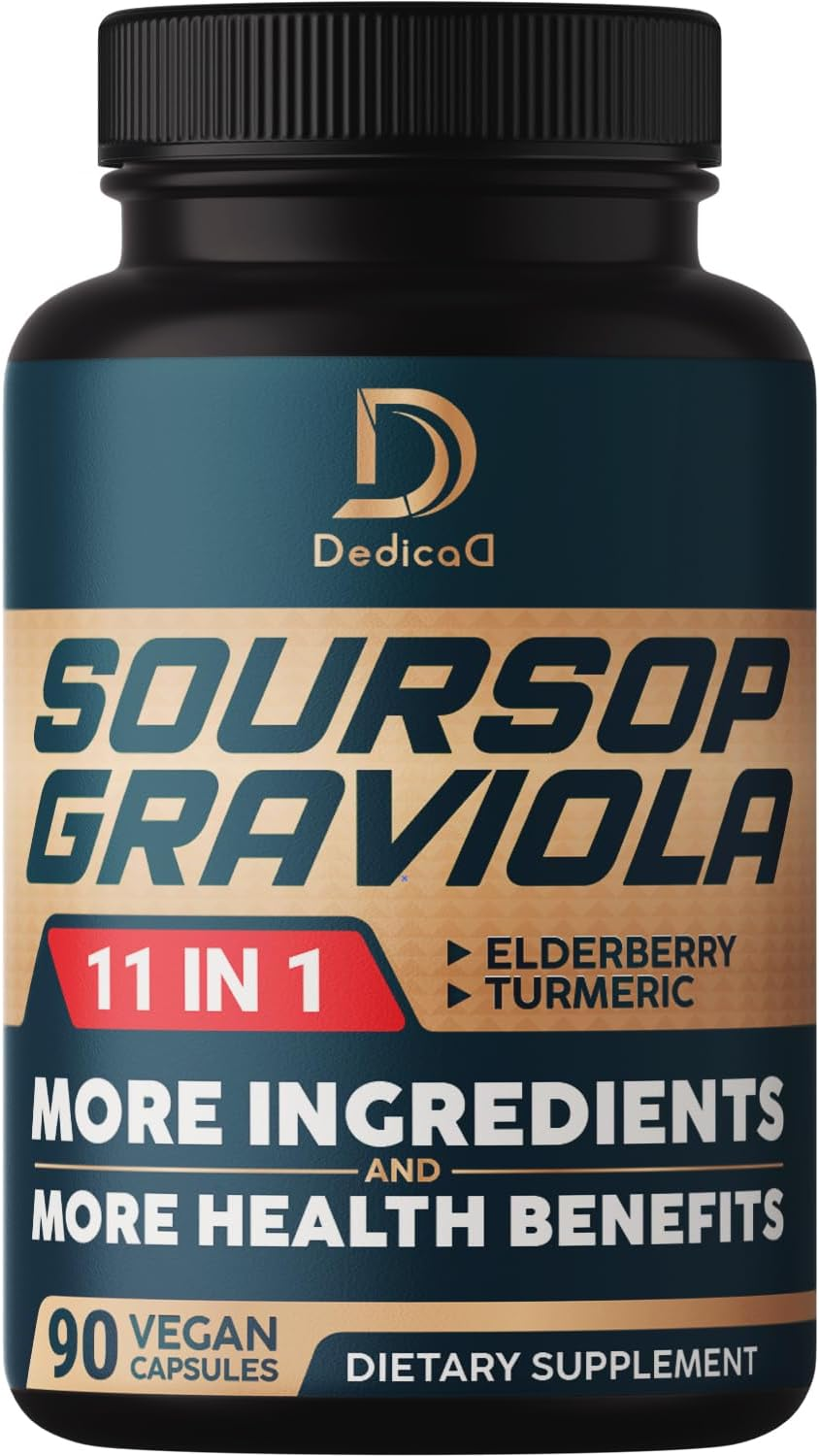 11In1 Soursop Graviola Capsules up - with Elderberry, Turmeric, Milk Thistle & More - 90 Capsules Supplement