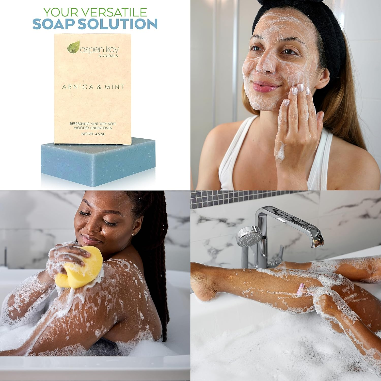 Aspen Kay Naturals Arnica and Mint Soap, Vegan, Olive Oil, Shea Butter, Coconut Oil, Essential Oils, Palm Oil, Cold Processed. for All Skin Types, Sensitive Skin, MADE in the USA (1 Pack) image number 1