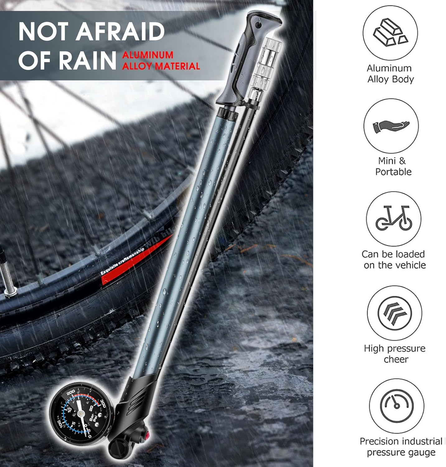 Powerful Bike Shock Pump, High Pressure 300 PSI Digital Dual Suspension Bicycle Air Pump with Air Bleed Button for Front Fork & Rear Shock image number 6