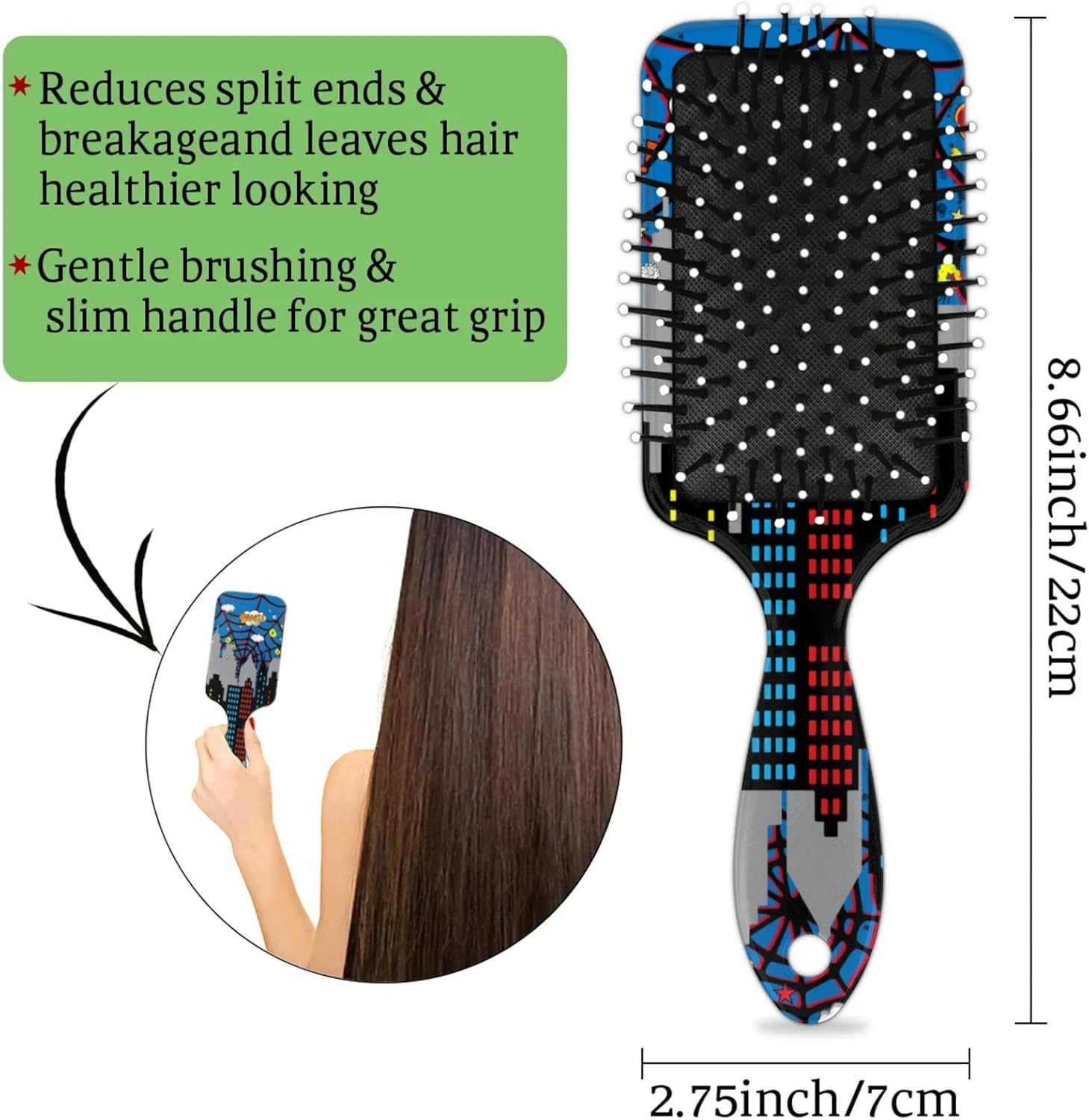 Kids Hair Brush for Boys Girls Toddler - Detangler Hairbrush for Wet Dry Thin Long Curly Hair Pain-Free Comb Glide through Tangles with Ease and Massage Scalp (Blue Web City Comics) image number 1