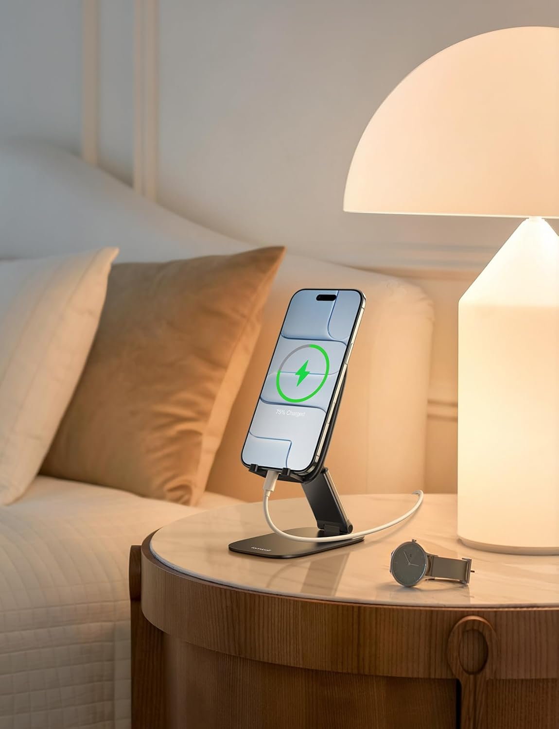 Lamicall Ultra Thin Cell Phone Stand for Desk, [Height Adjustable] Foldable Desktop Phone Holder, Portable Mobile Stand, Office Desk Accessories for Iphone 17 16 15 14 13 Pro Max Air, Galaxy S25, S24 - White image number 2