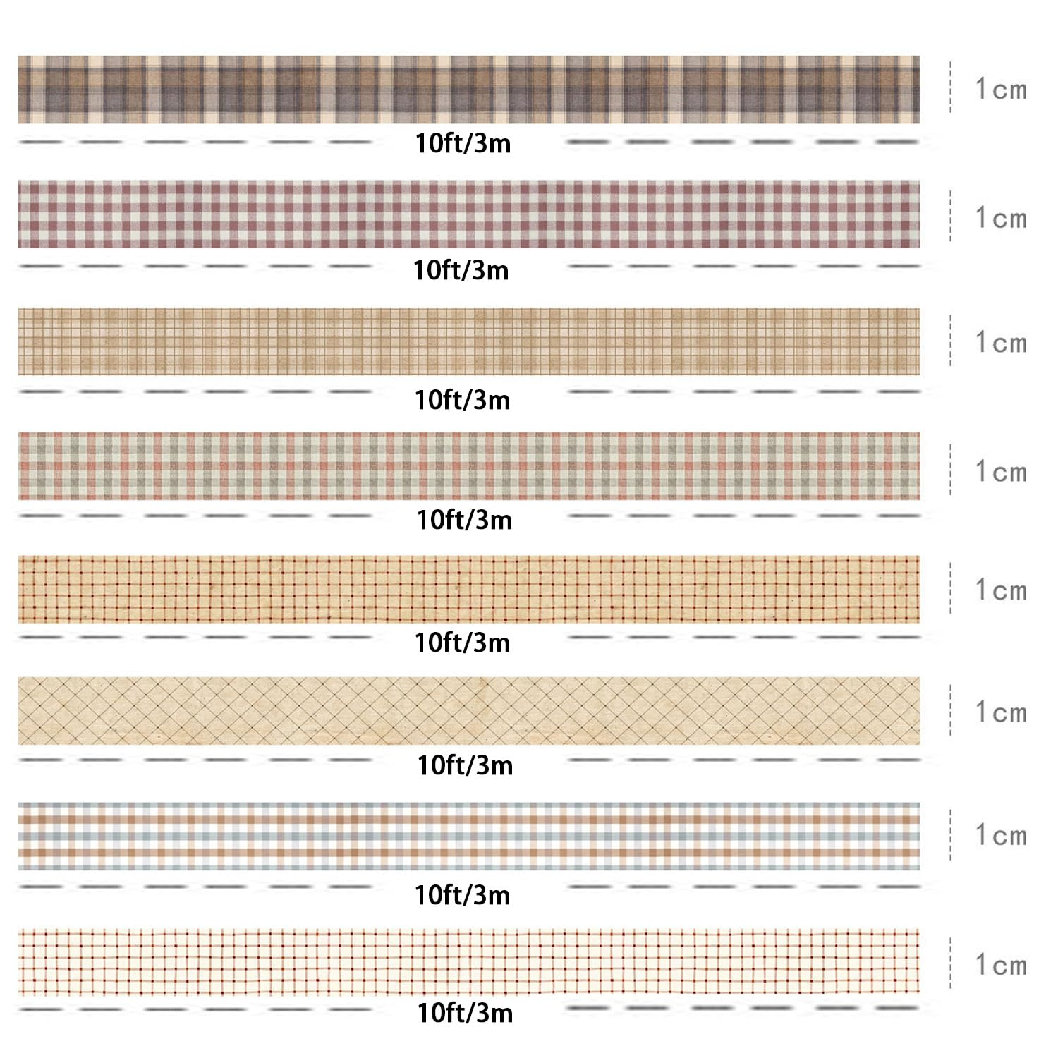 Vintage Tape 8 Rolls Set,Ultra-Thin Nostalgic Decorative Pattern Handbook Tape,For Art Collage,Diy Crafts,Journal Decoration,Gift Wrapping,Classic Checkered Vintage Series (Retro Plaid) image number 6