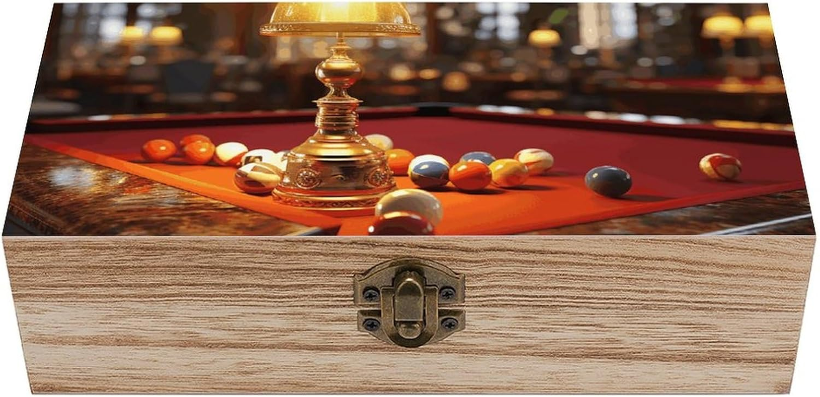 Billiards Wooden Box Wood Wedding Keepsake Boxes with Lids Small Decorative Boxes Lightweight Wooden Memory Storage Box for Crafts Keepsakes Jewelry Photo Letter Storage image number 2