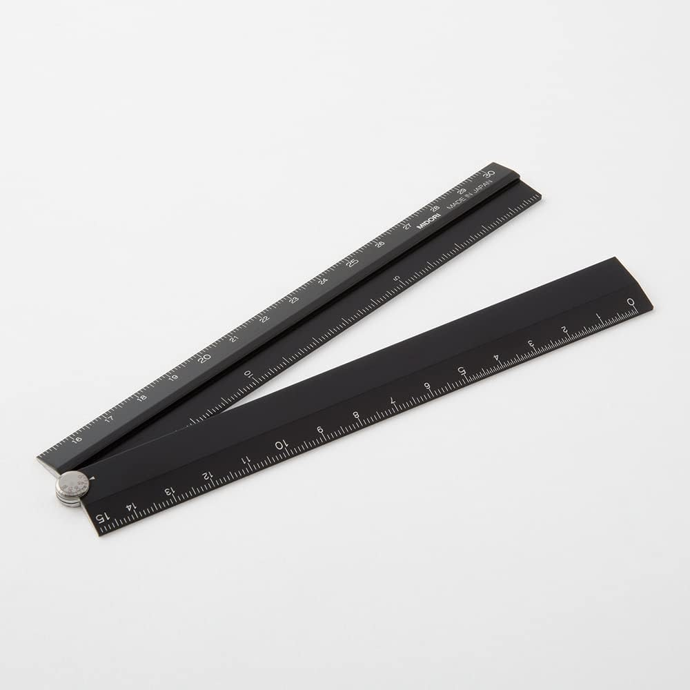 DESIGNPHIL 42286006 Midori Ruler Aluminum Multi Ruler, 11.8 Inches (30 Cm), Black A