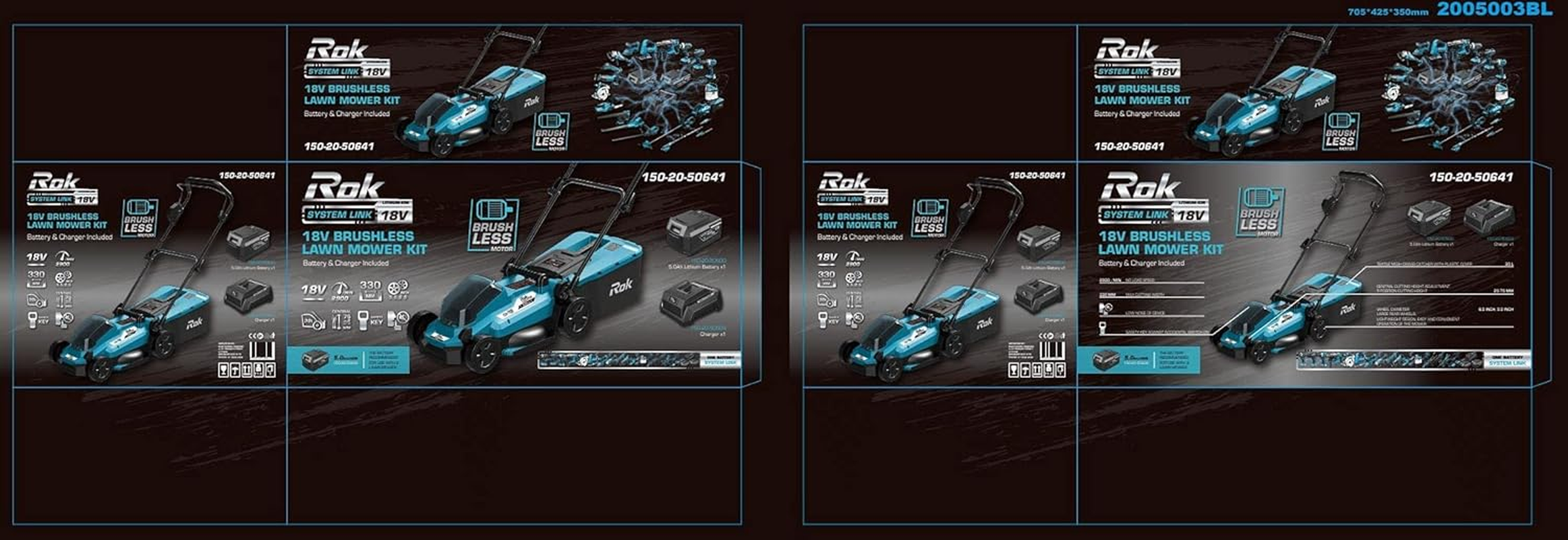 Rok Cordless Lawn Mower Kit 18 V, Black/Blue