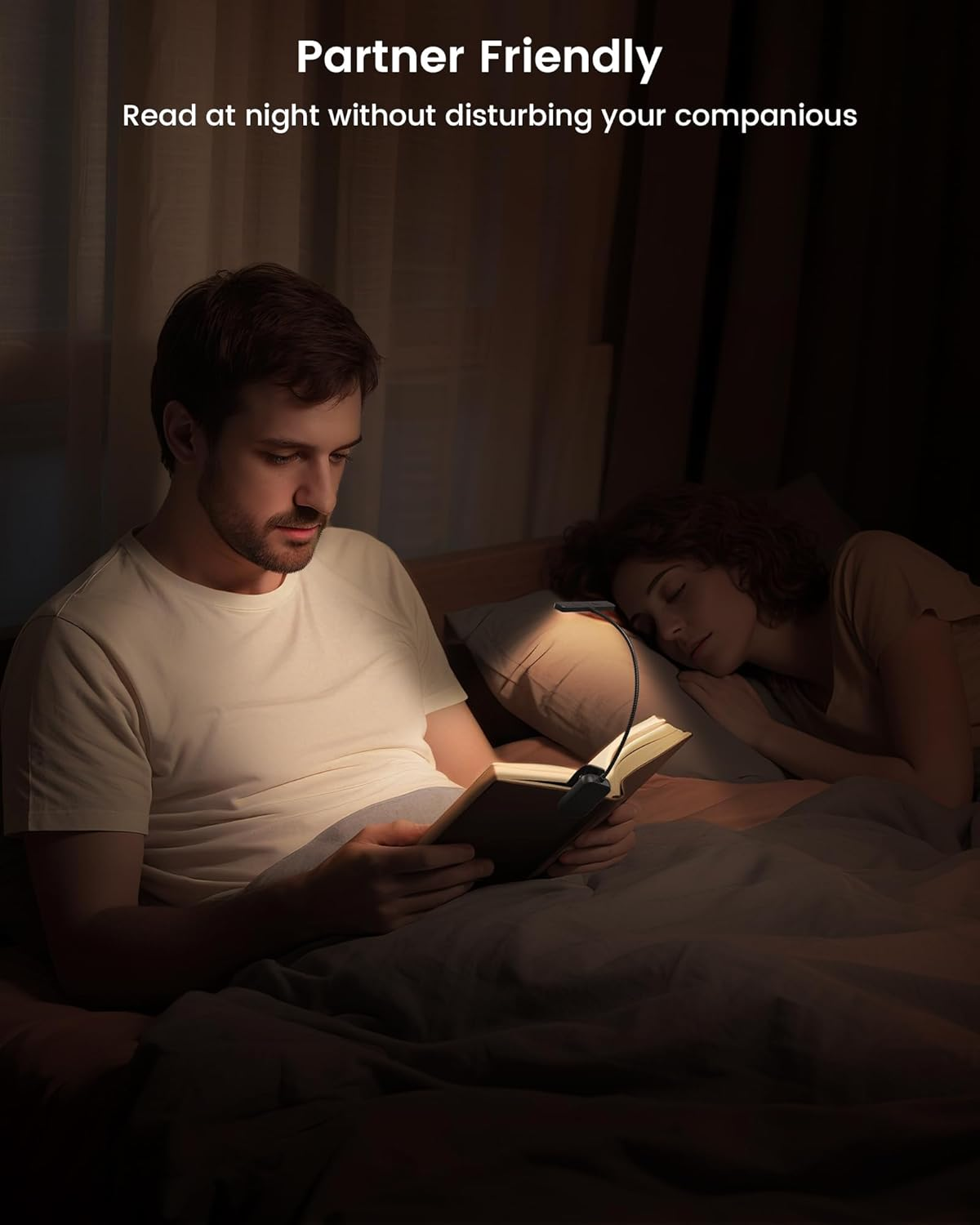 Glocusent 26 LED Rechargeable Book Light 5 Amber Colors & Stepless Dimming Brightness Book Light for Reading in Bed - Portable Clip on Book Reading Light with Longer Runtime for Book Lovers Kids