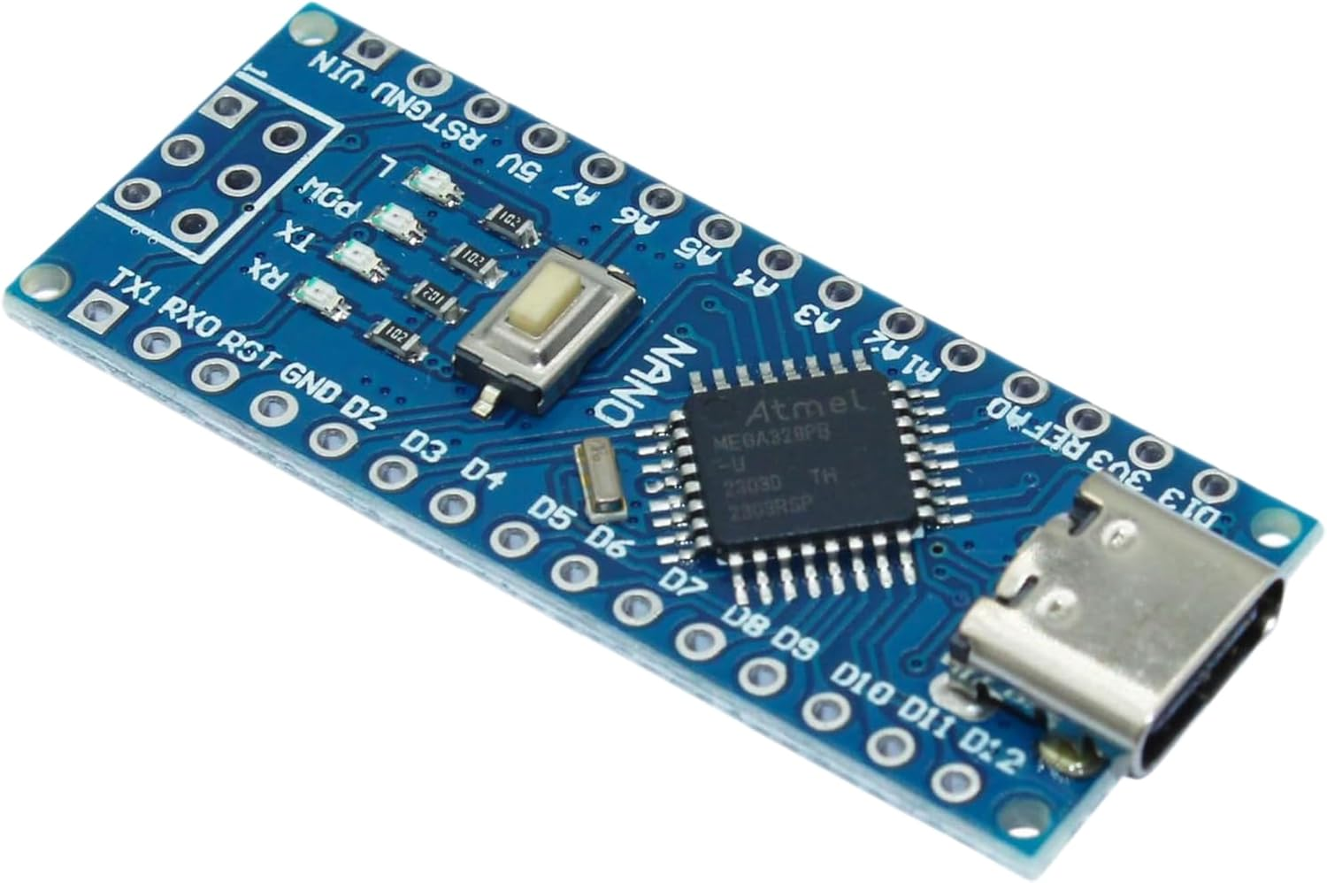 A-DIGISHUO 2Pcs Nano V3.0 Atmega328P CH340G | Microcontroller Board Development Board |5V 16M Type-C Port Module with PIN Connector Pins Not Soldere