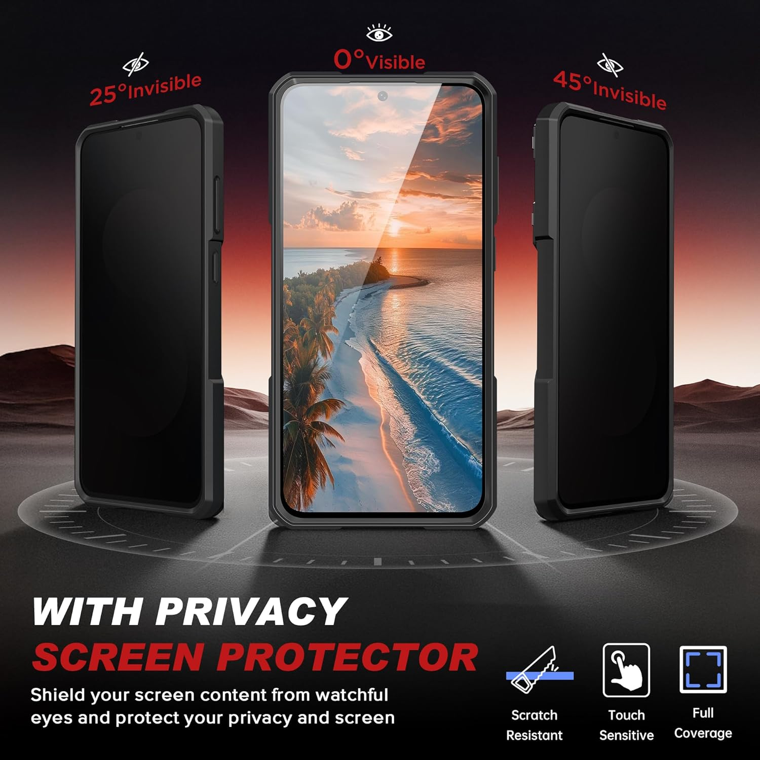 TONGATE Magnetic for Samsung Galaxy S25 FE Case with Privacy Screen Protector, [Compatible with Magsafe][Camera Protective Cover][Military-Grade Protection] Ring Stand Phone Case S25 FE 6.7", Black